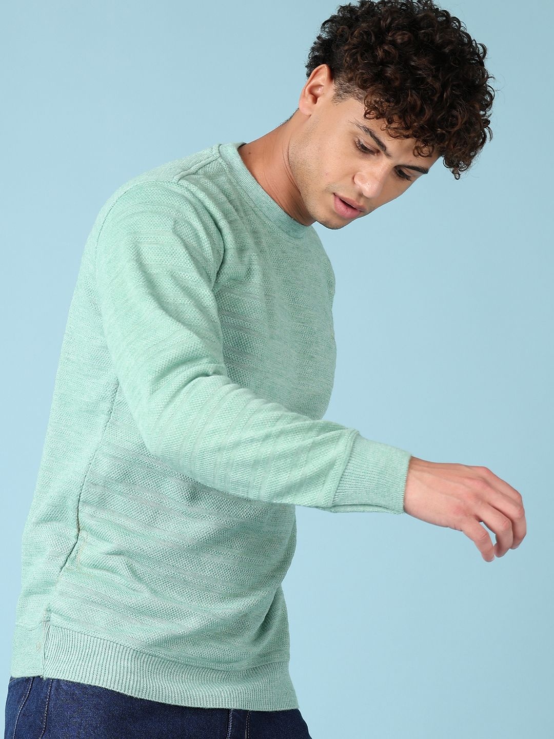

V-Mart Men Ribbed Pullover, Green