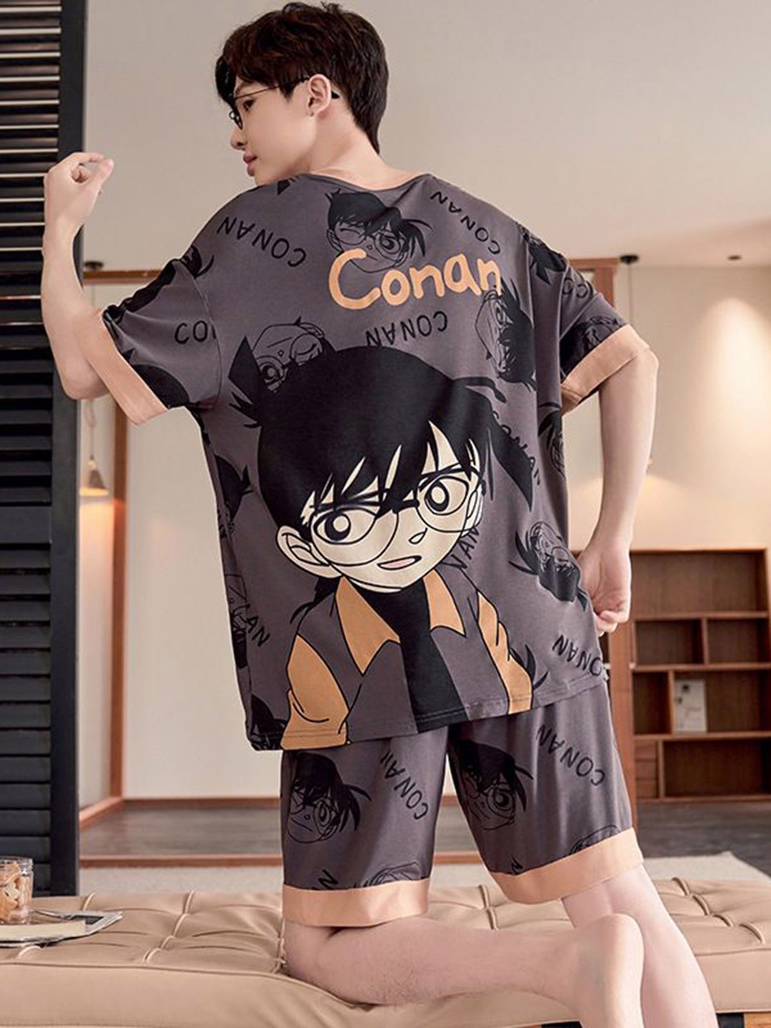 

StyleCast Printed T-shirt With Shorts Night Suit, Brown