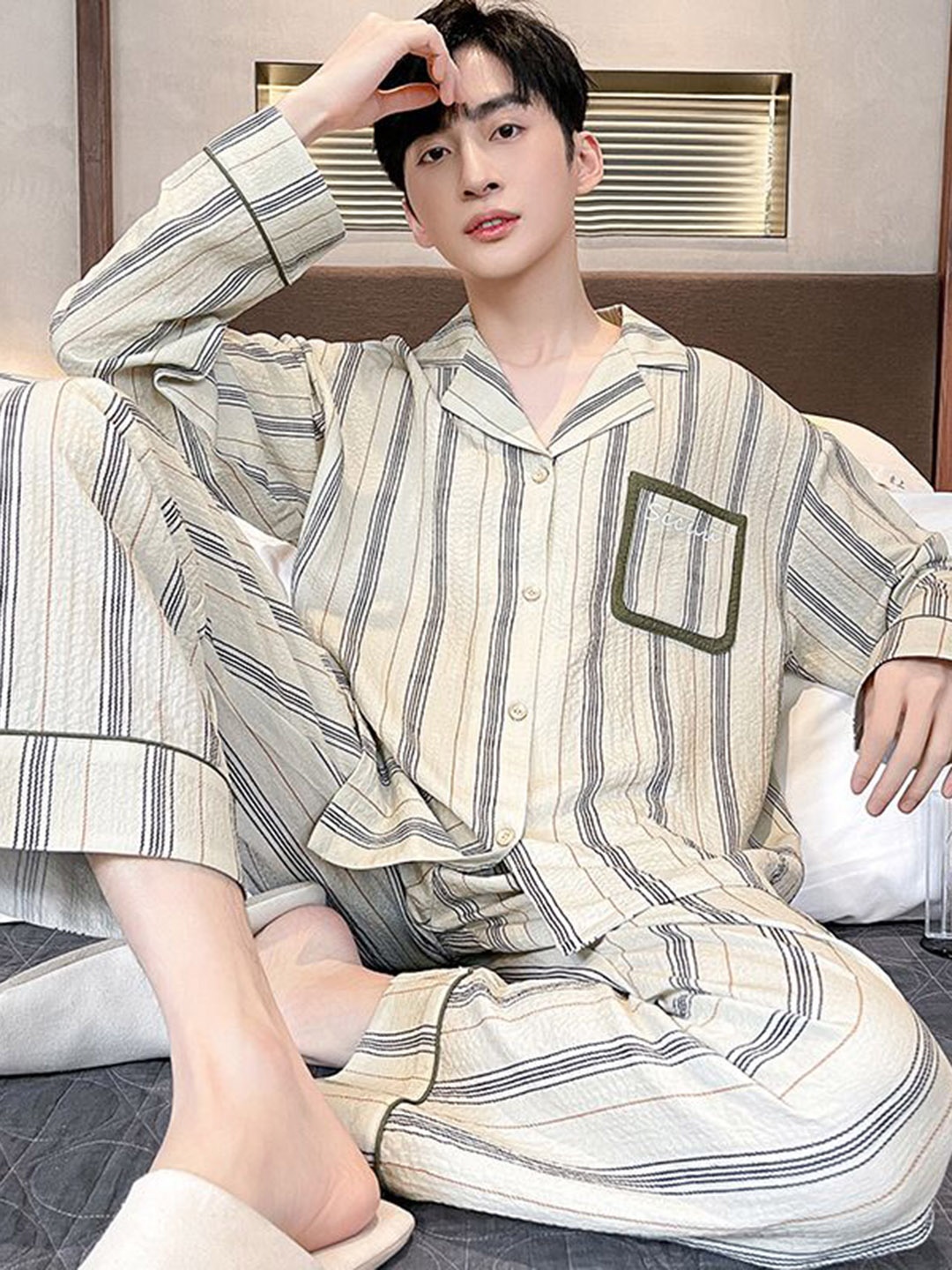 

StyleCast Striped Shirt with Pyjama Night Suits, Off white