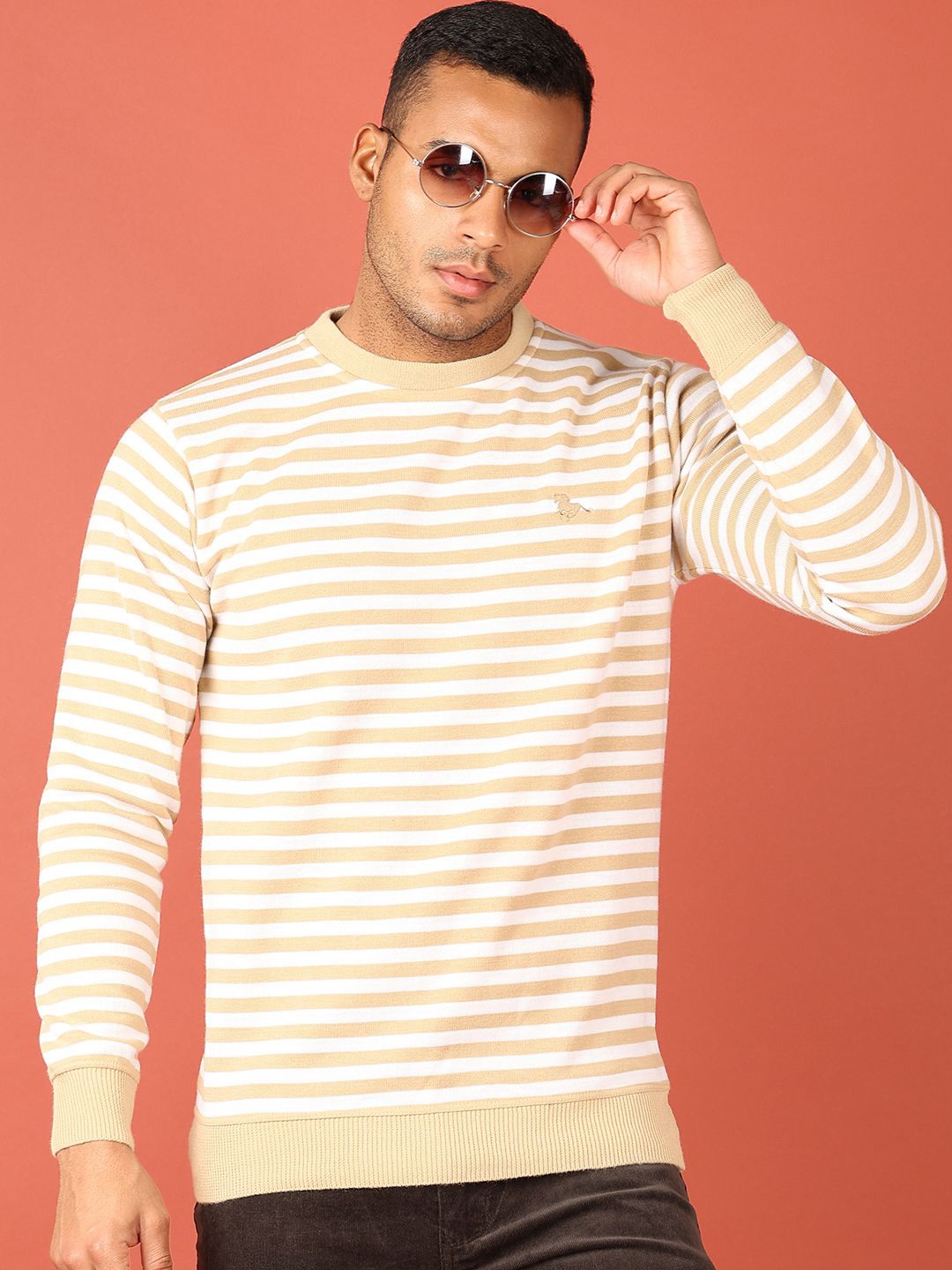 

V-Mart Men Striped Pullover, Beige