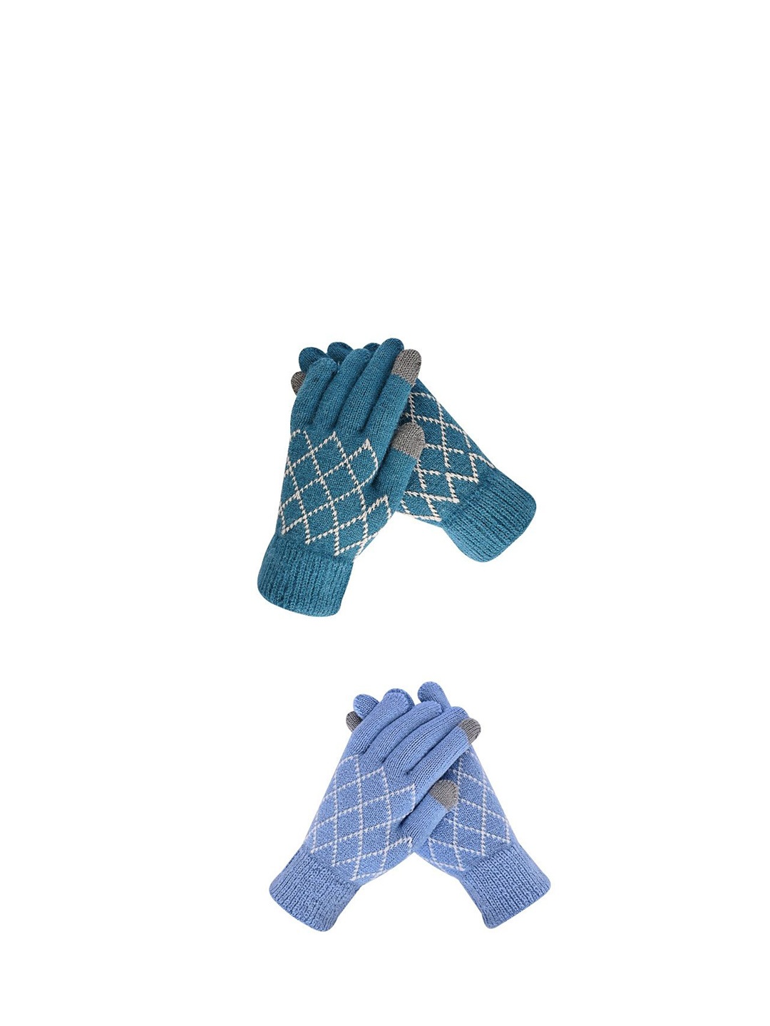 

LOOM LEGACY Women Pack of 2 Striped Acrylic Touchscreen Gloves, Blue