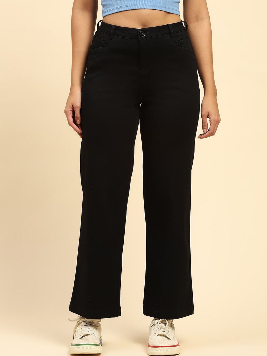 

Global Republic Women Smart Straight Fit High-Rise Easy Wash Trousers, Black