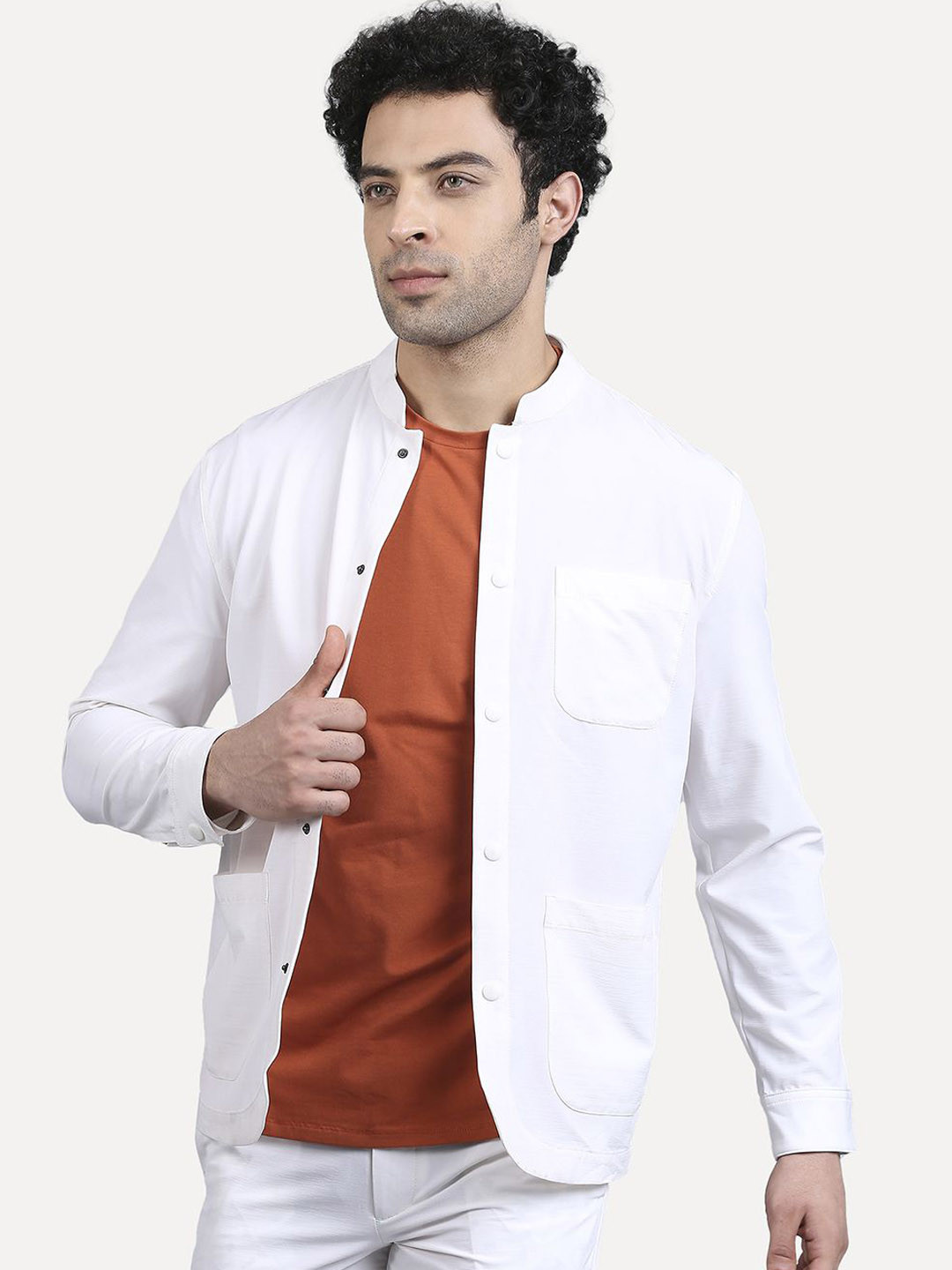 

ONEMILE Men Mandarin Collar Solid Casual Tailored Jacket, White