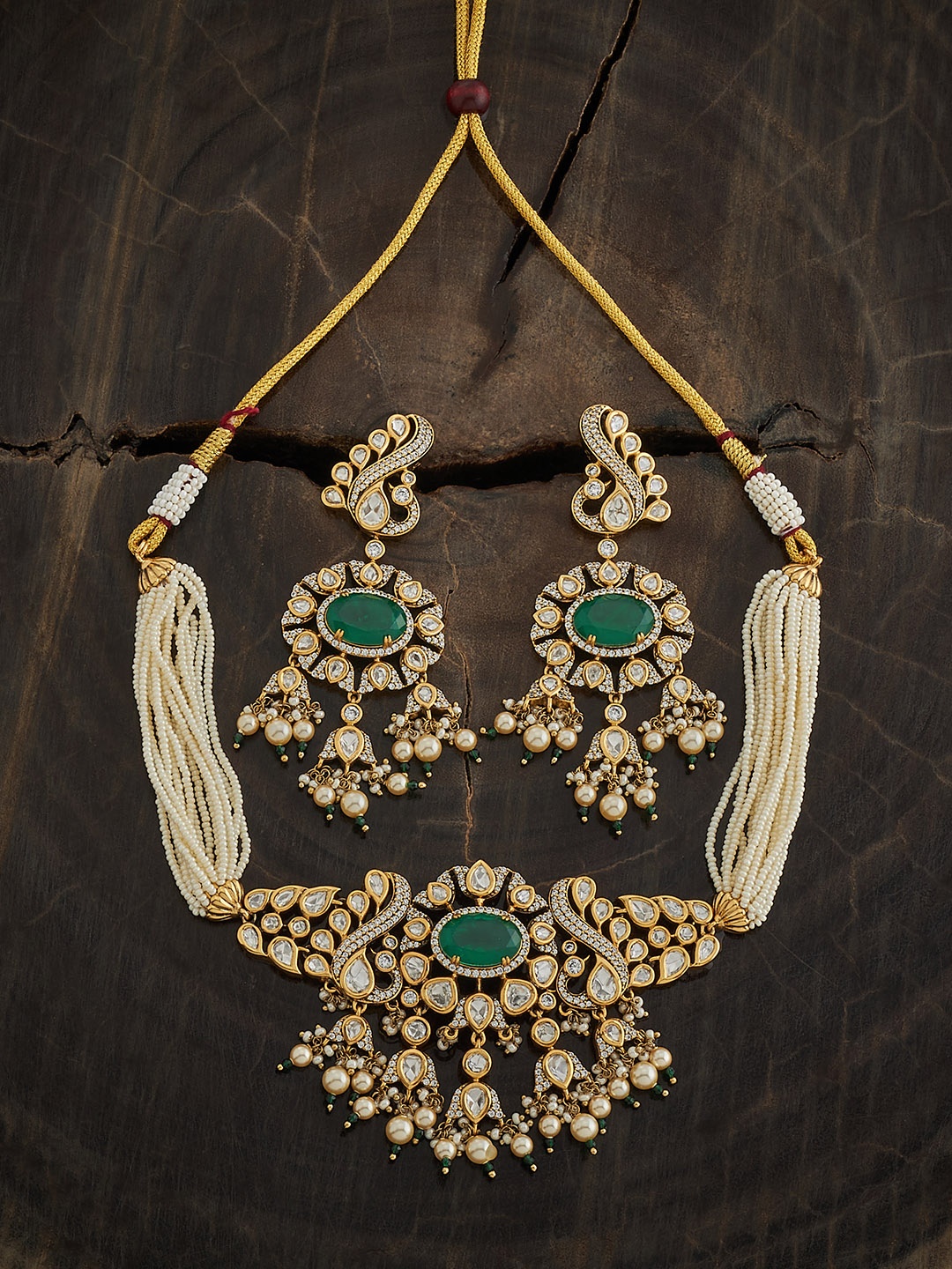 

Kushal's Fashion Jewellery Women Kundan-Studded Jewellery Set, Green