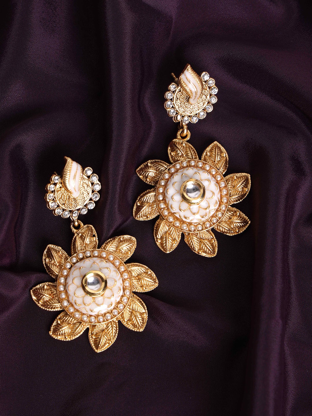 

PANASH Gold Plated Kundan Contemporary Drop Earrings