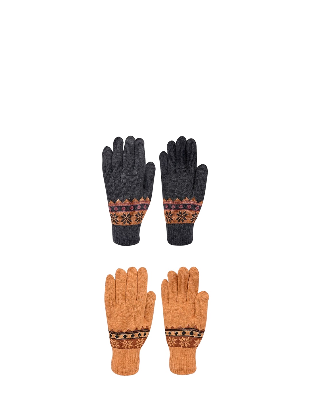 

LOOM LEGACY Women Pack of 2 Pairs Patterned Winter Gloves, Yellow