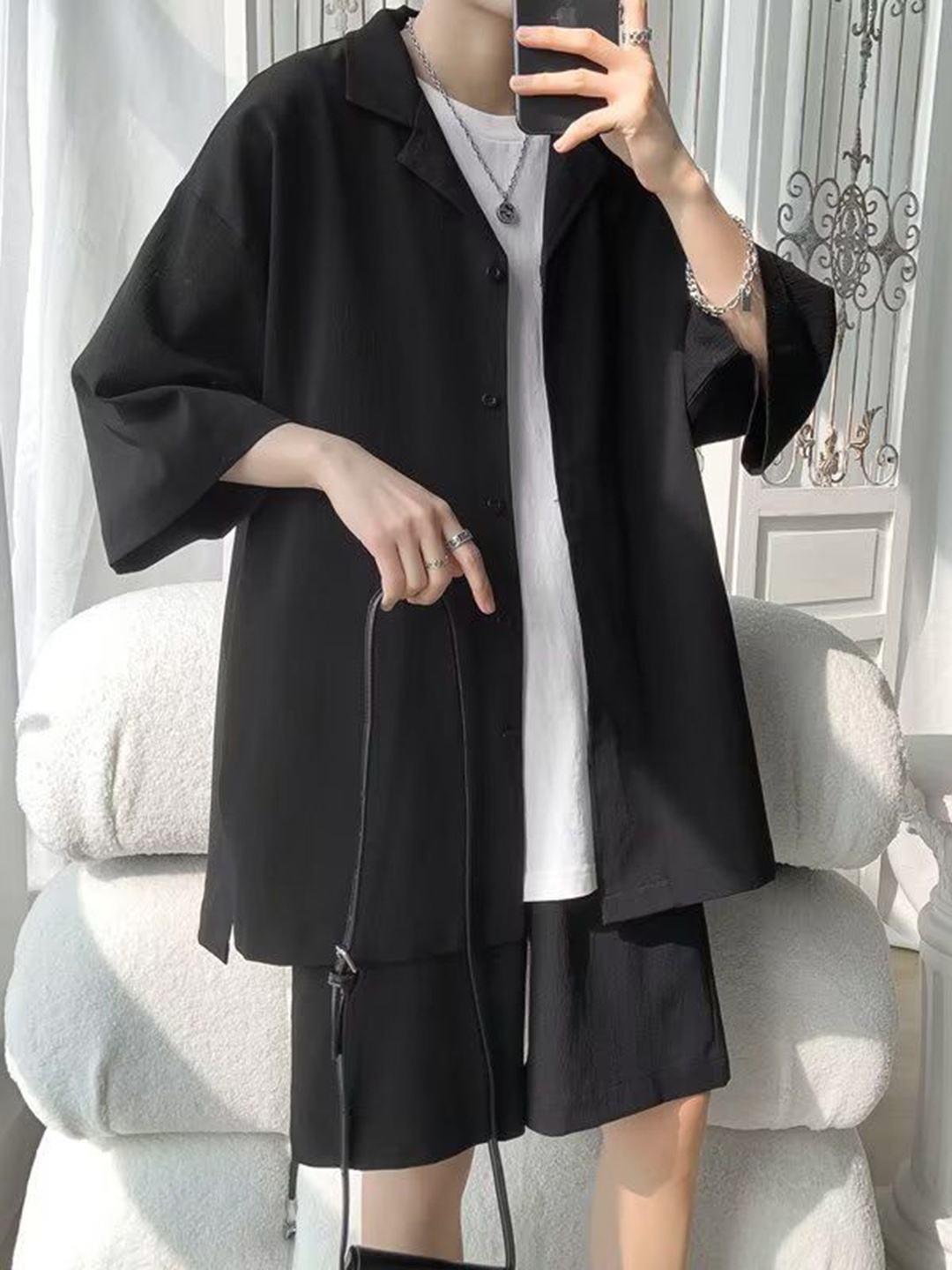 

StyleCast Shirt With Shorts Co -Ords, Black