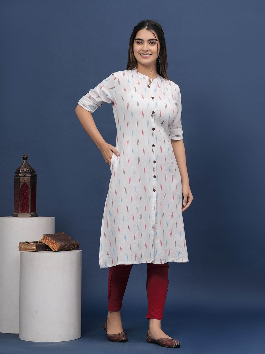 

DIZON Women Pure Cotton Abstract Printed Kurta, White