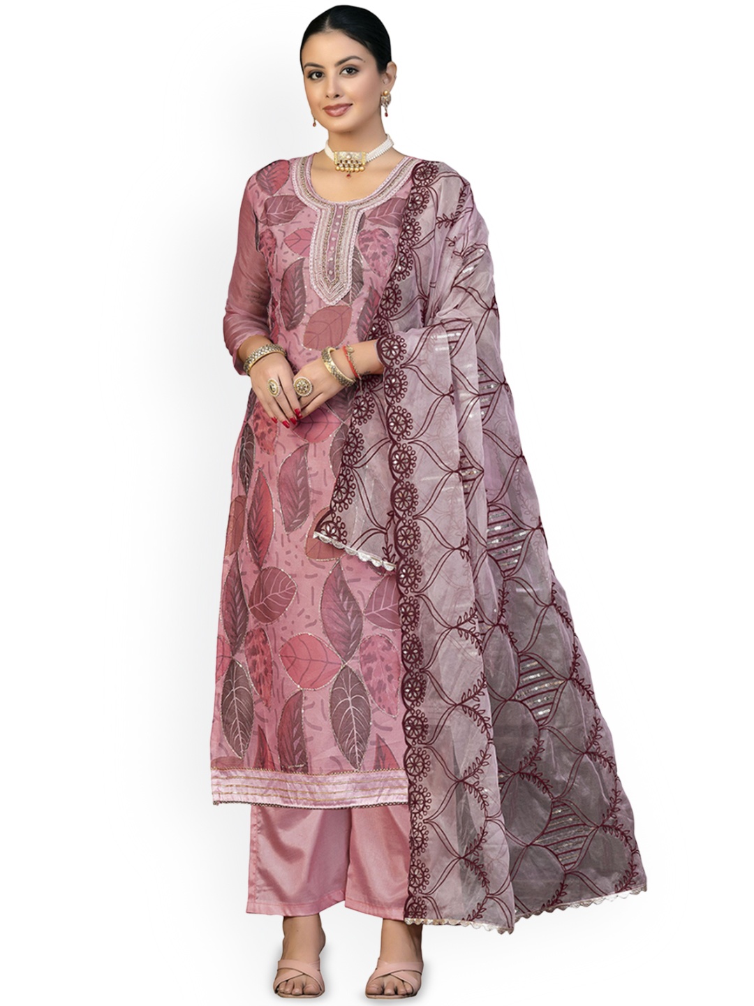 

Maroosh Ethnic Motifs Embroidered Sequinned Organza Unstitched Dress Material, Pink