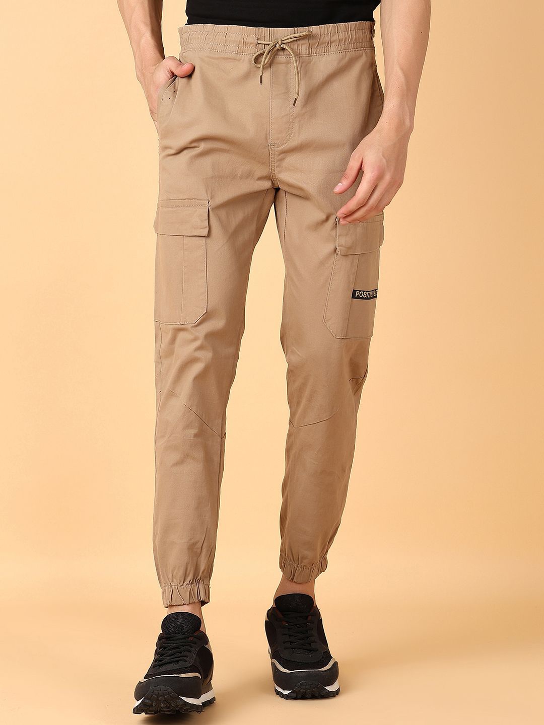 

V-Mart Men Regular Fit Cotton Joggers Trousers, Khaki