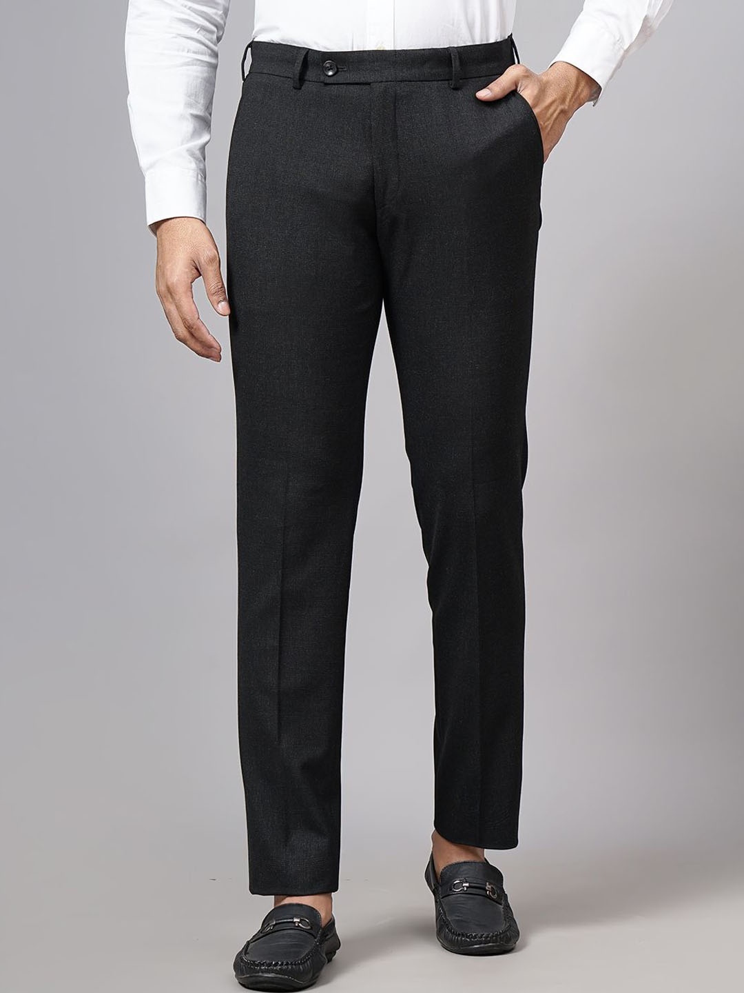 

JADE BLUE Men Checked Slim Fit Mid Rise Formal Trousers, Brown