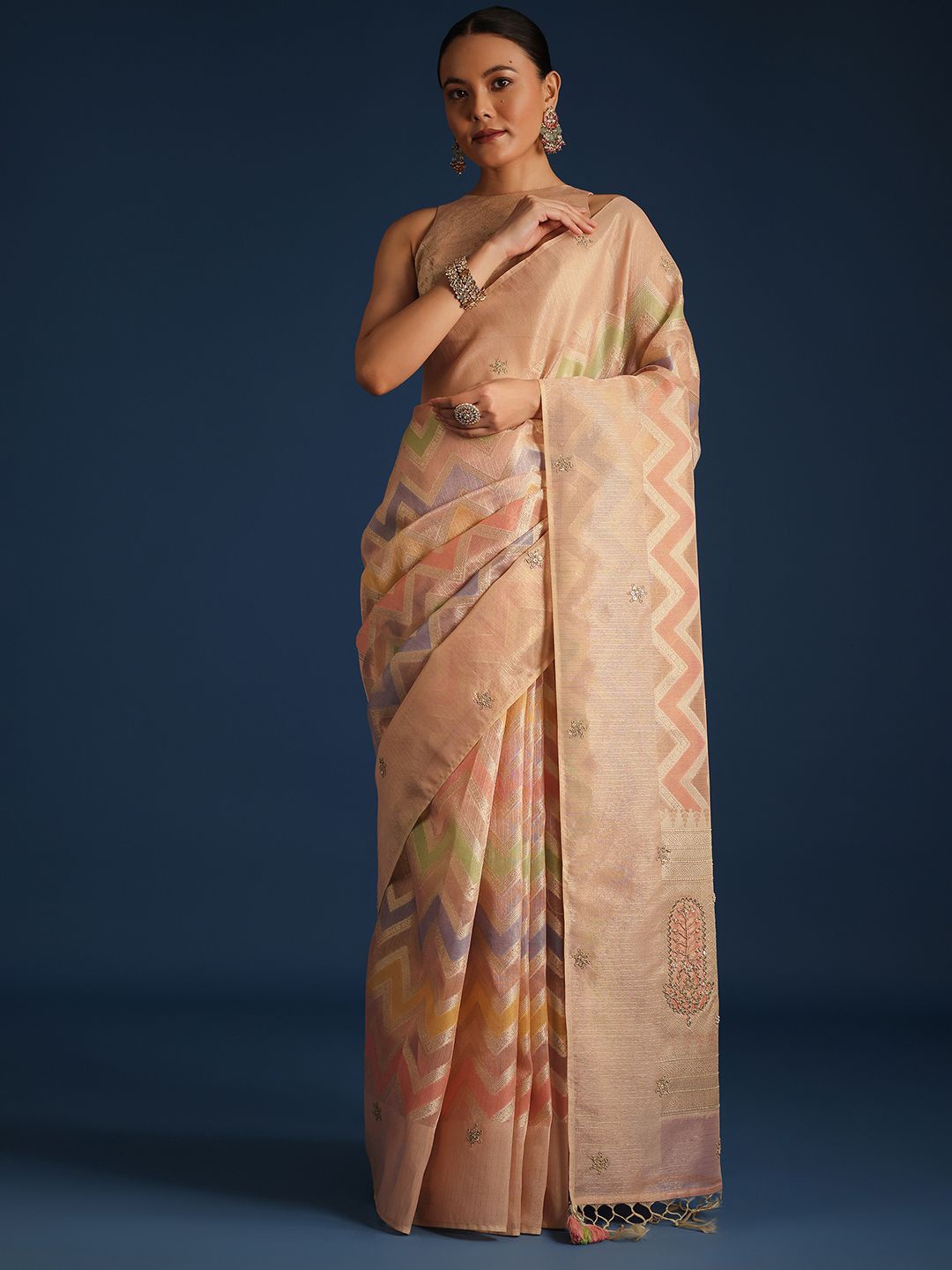 

KALKI Fashion Woven Design Tissue Chanderi Saree, Peach