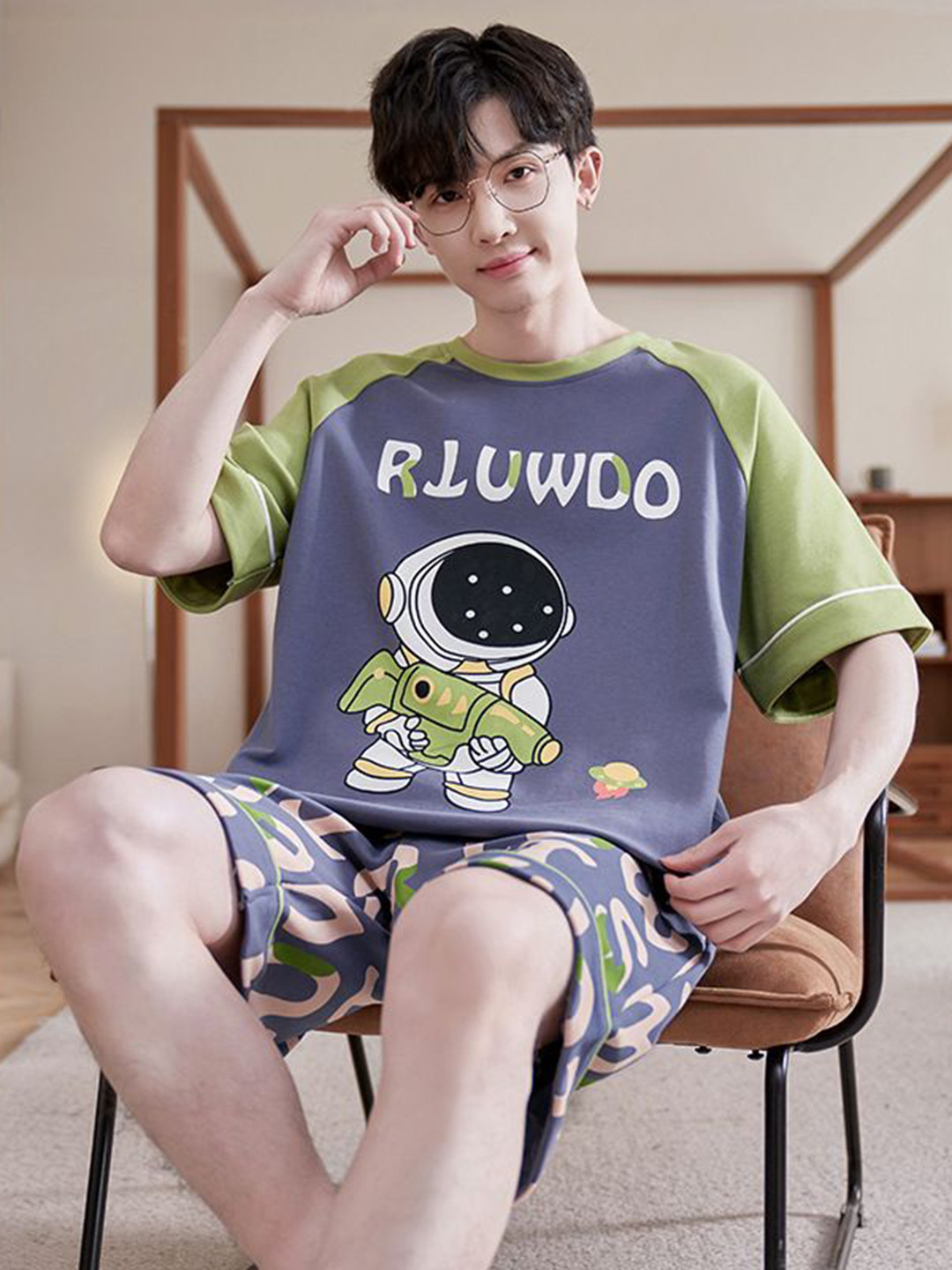 

StyleCast Printed Pure Cotton Round Neck T-Shirt with Shorts Night Suits, Blue