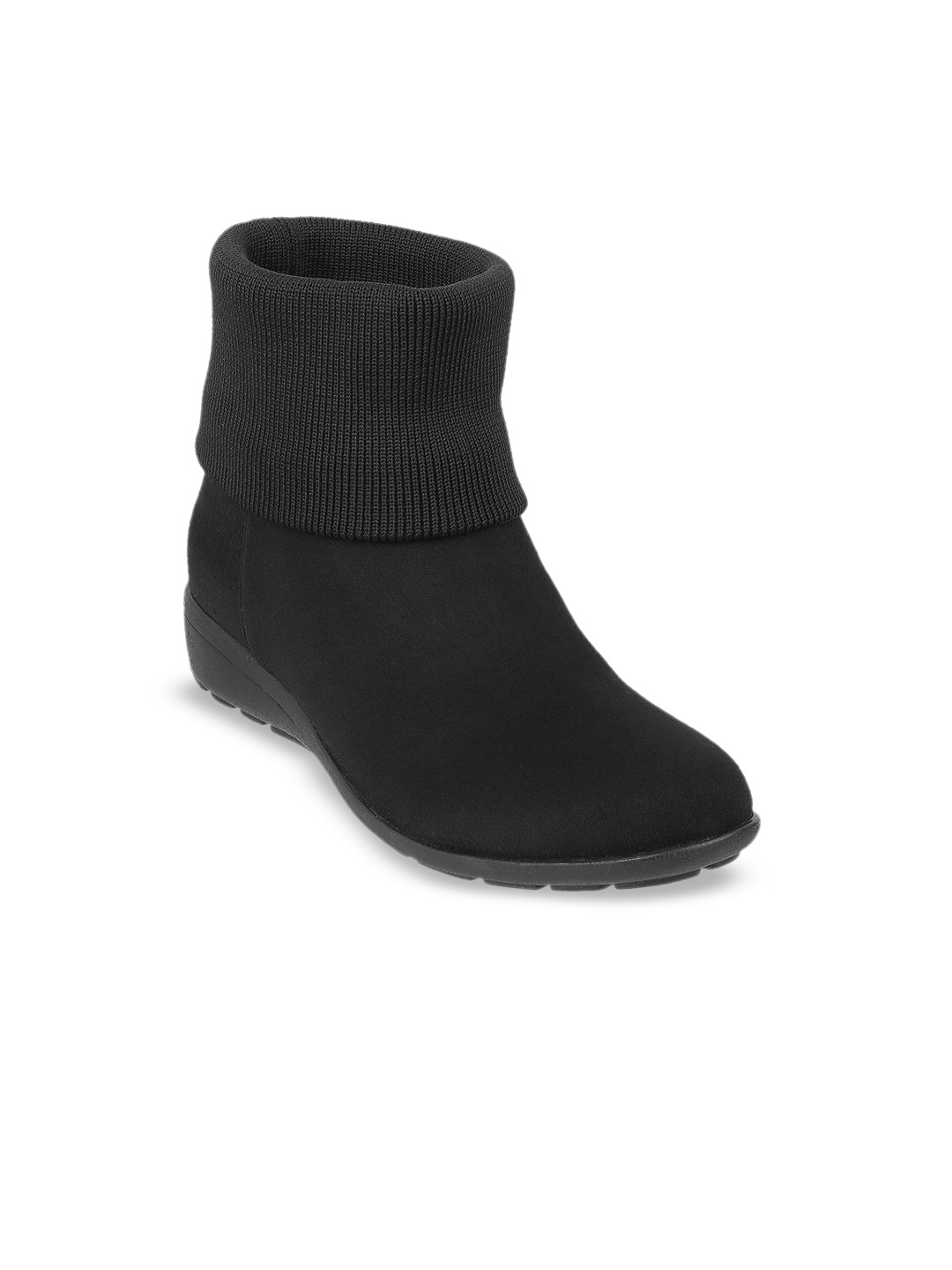 

Catwalk Women Black Slip-On Woven Design Round Toe Suede Fashion