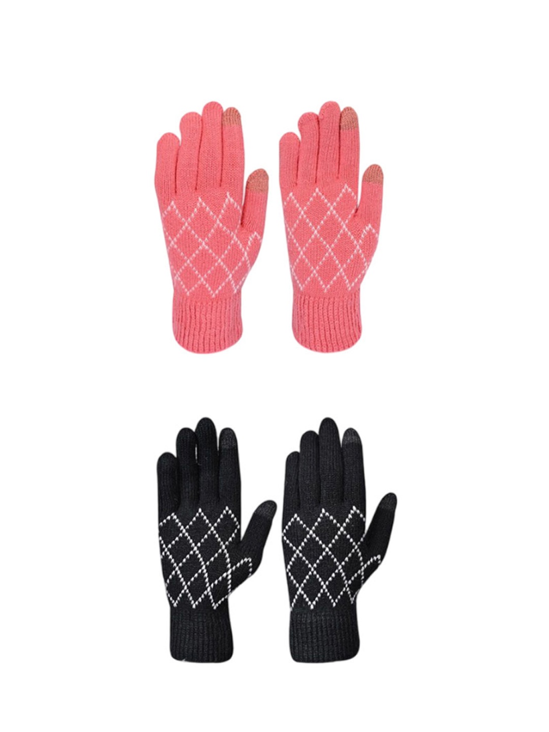 

LOOM LEGACY Women Pack of 2 Patterned Acrylic Touchscreen Gloves, Black