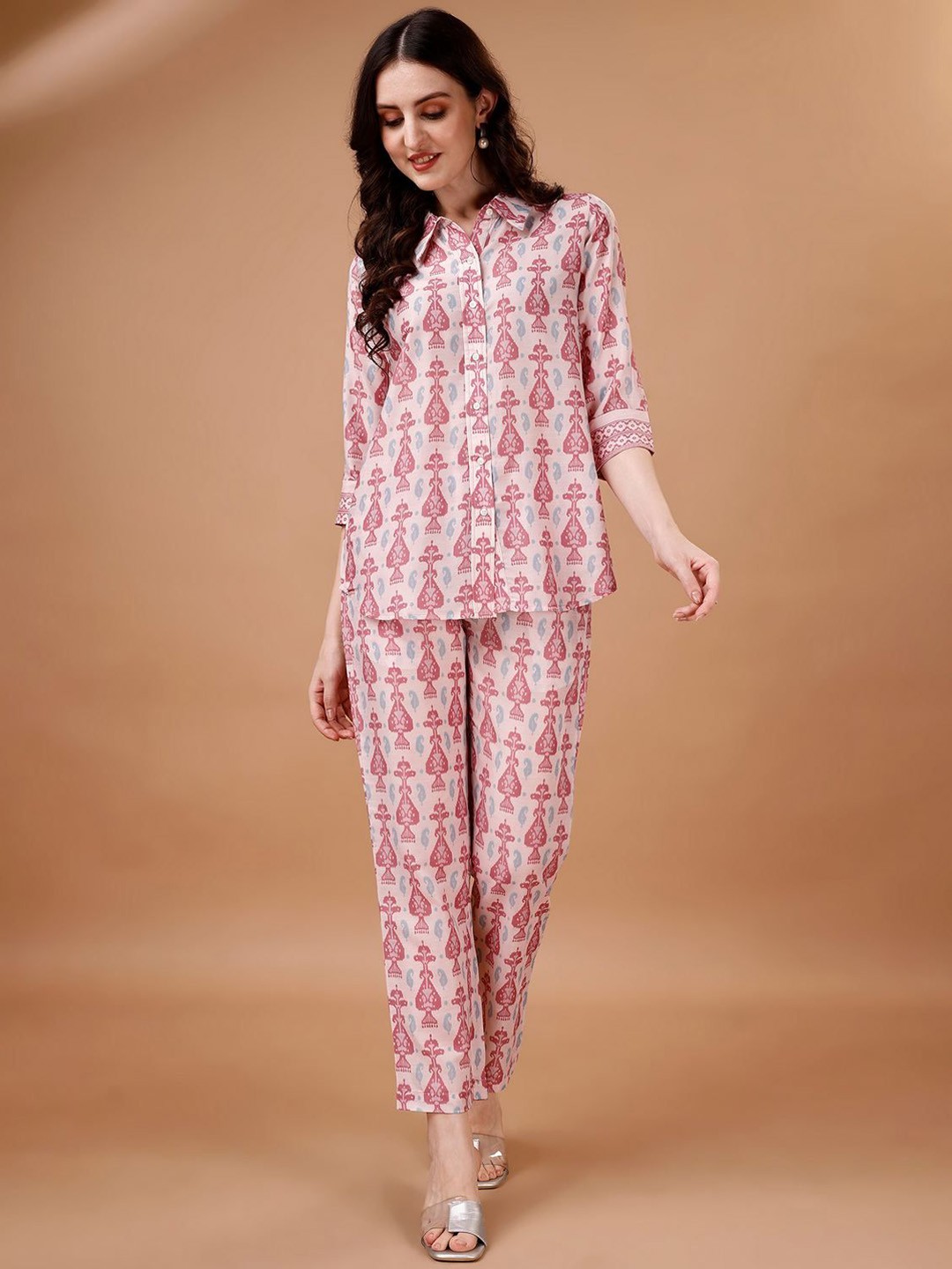 

COLORCART Printed Tunic With Trouser Co-Ords, Pink