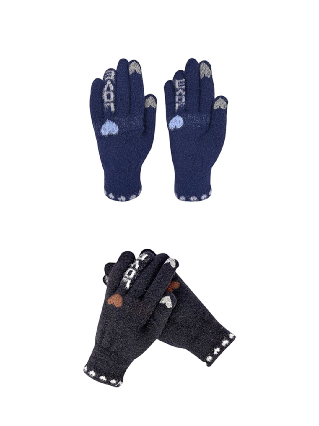 

LOOM LEGACY Women Pack of 2 Patterned Acrylic Touchscreen Gloves, Blue