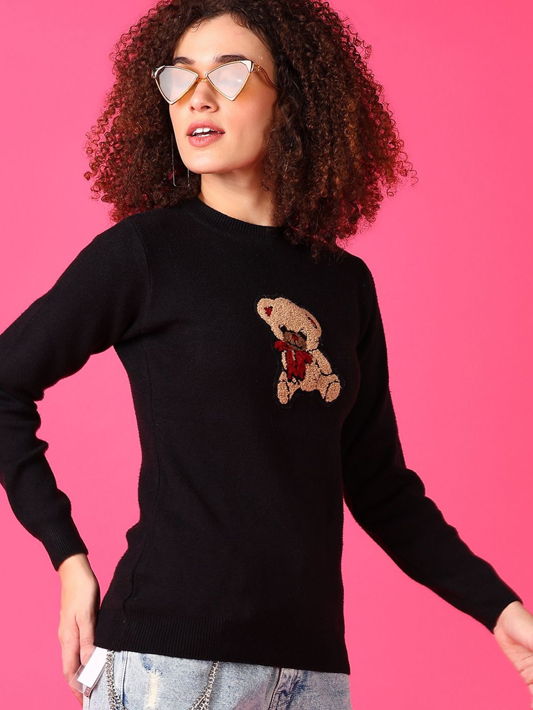 

V-Mart Women Graphic Printed Pullover Sweaters, Black