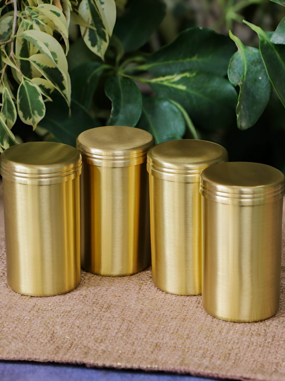 

Ambi Home Gold-Toned 4 Pcs Dishwasher Safe Pure Brass Storage Box With Lid