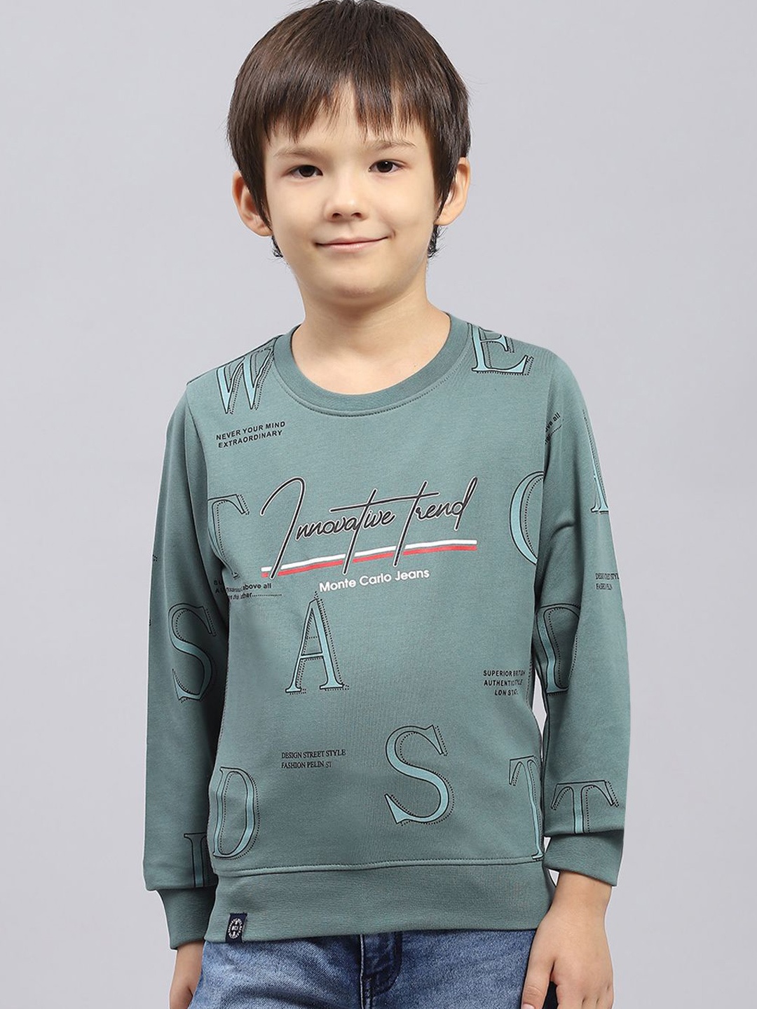 

Monte Carlo Boys Typography Printed Cotton Sweatshirt, Green