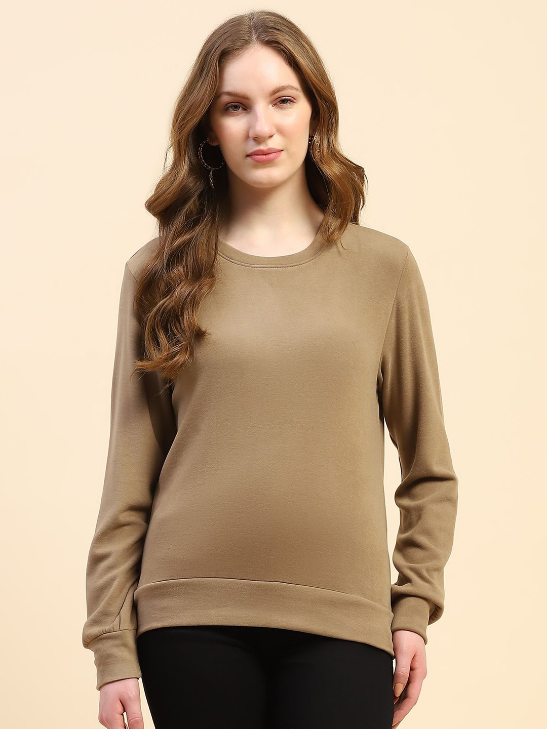 

Global Republic Women Solid Relaxed Fit Casual Sweatshirt, Brown