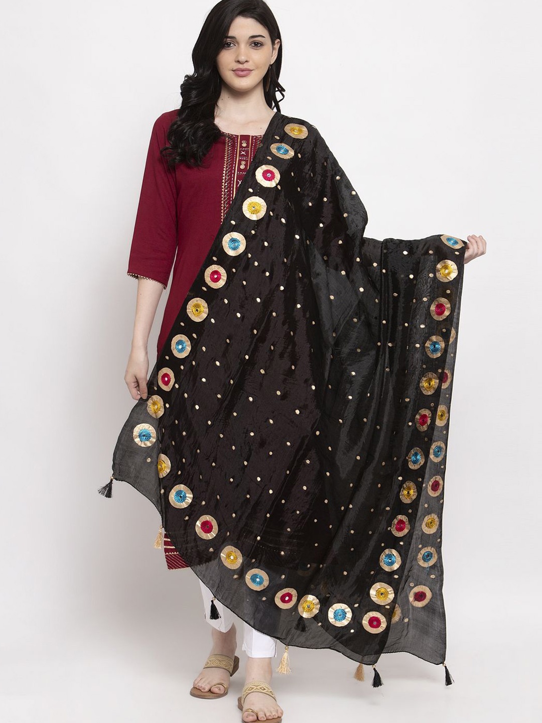 

Clora Creation Printed Dupatta, Black