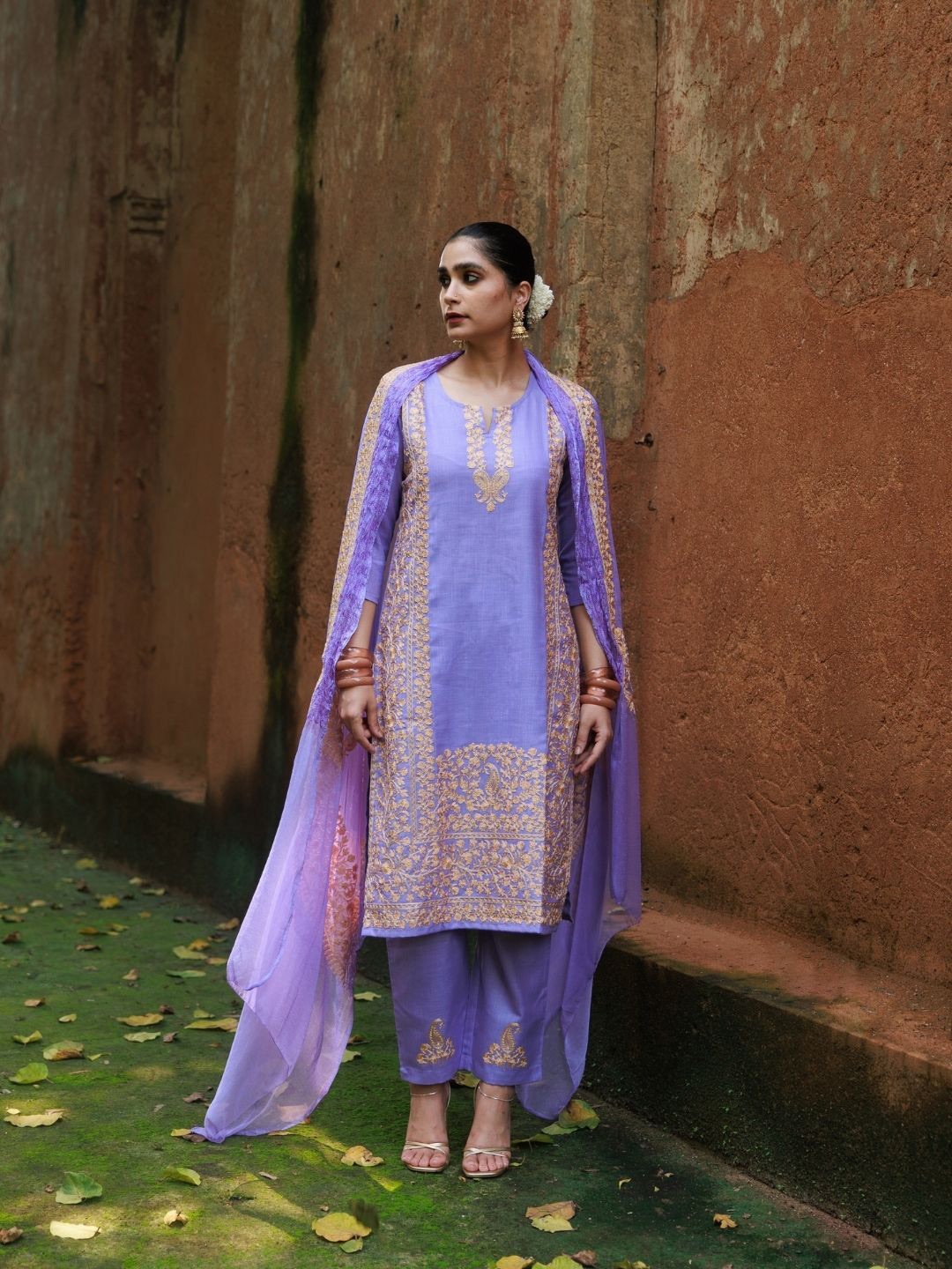 

House of Chikankari HOC Crafts Aari Woven Kurta Set, Purple