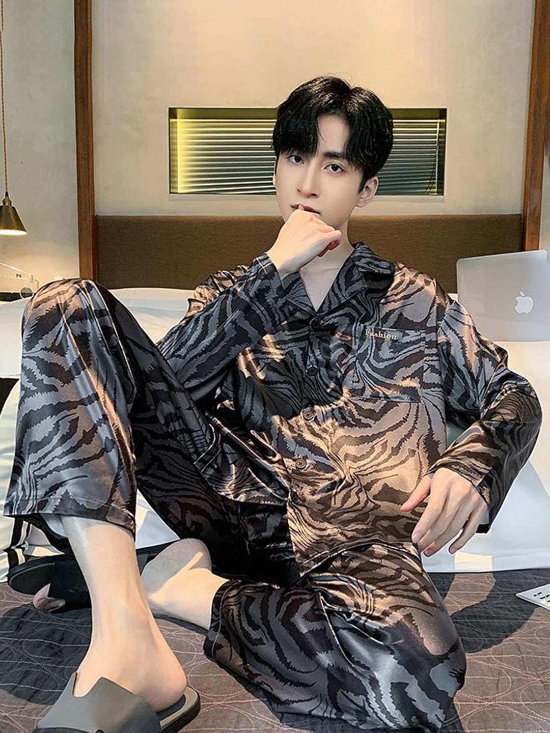 

StyleCast Men Printed Shirt With Pyjama Night Suit, Black