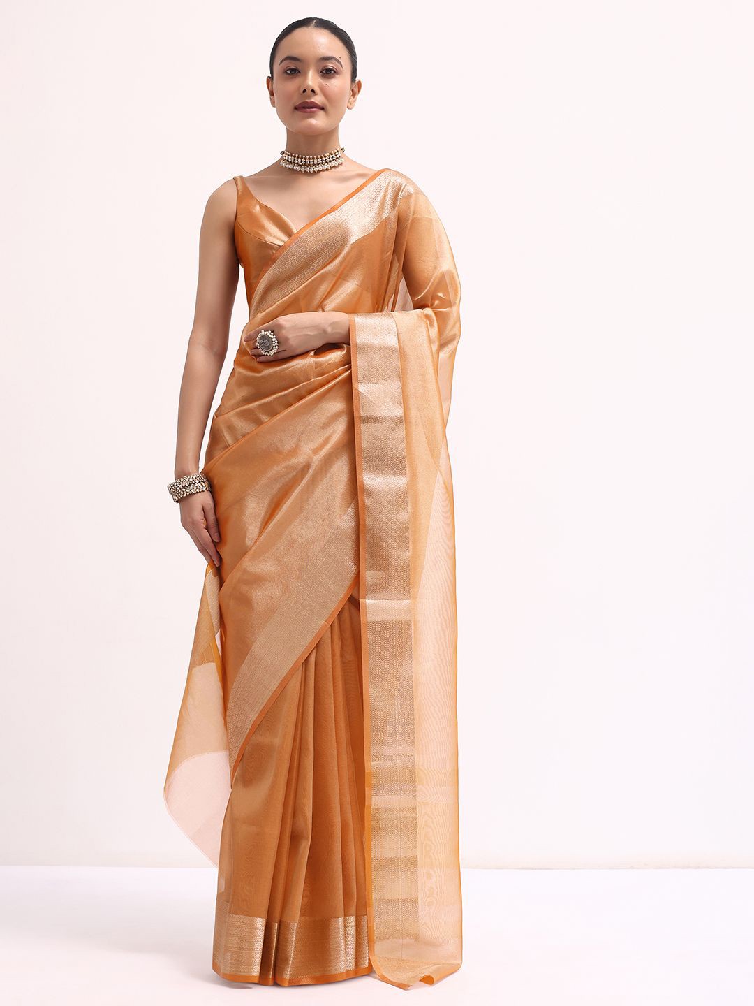 

KALKI Fashion Woven Design Zari Chanderi Saree, Orange