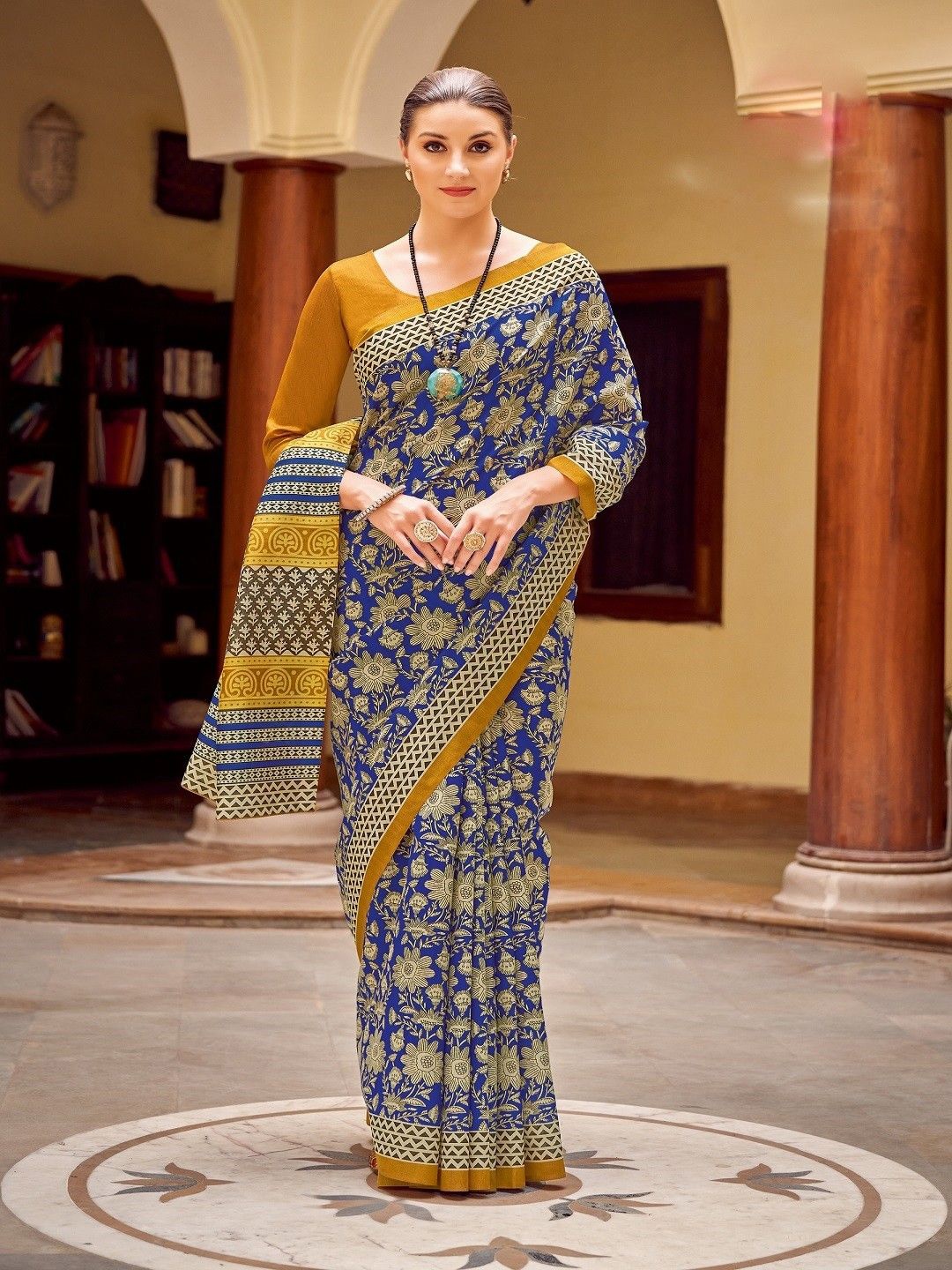 

Stylum Floral Printed Sequinned Bhagalpuri Saree, Purple