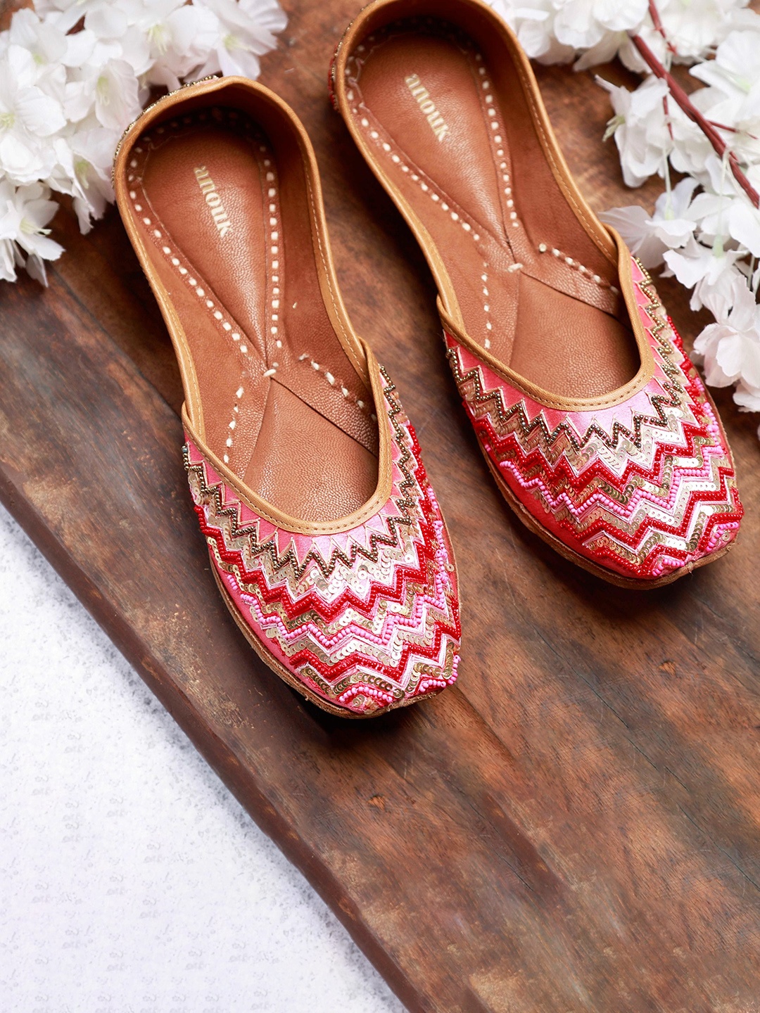

Anouk Women Embellished Handmade Juttis Mojaris Flats, Pink