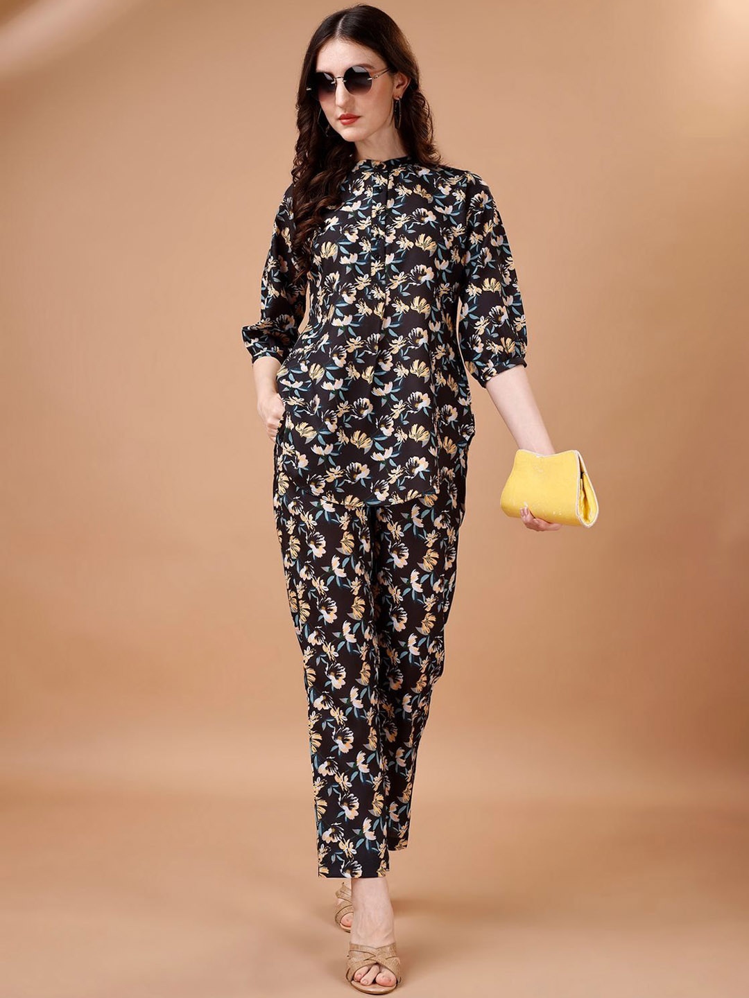 

COLORCART Printed Top With Trousers Co-Ords, Black