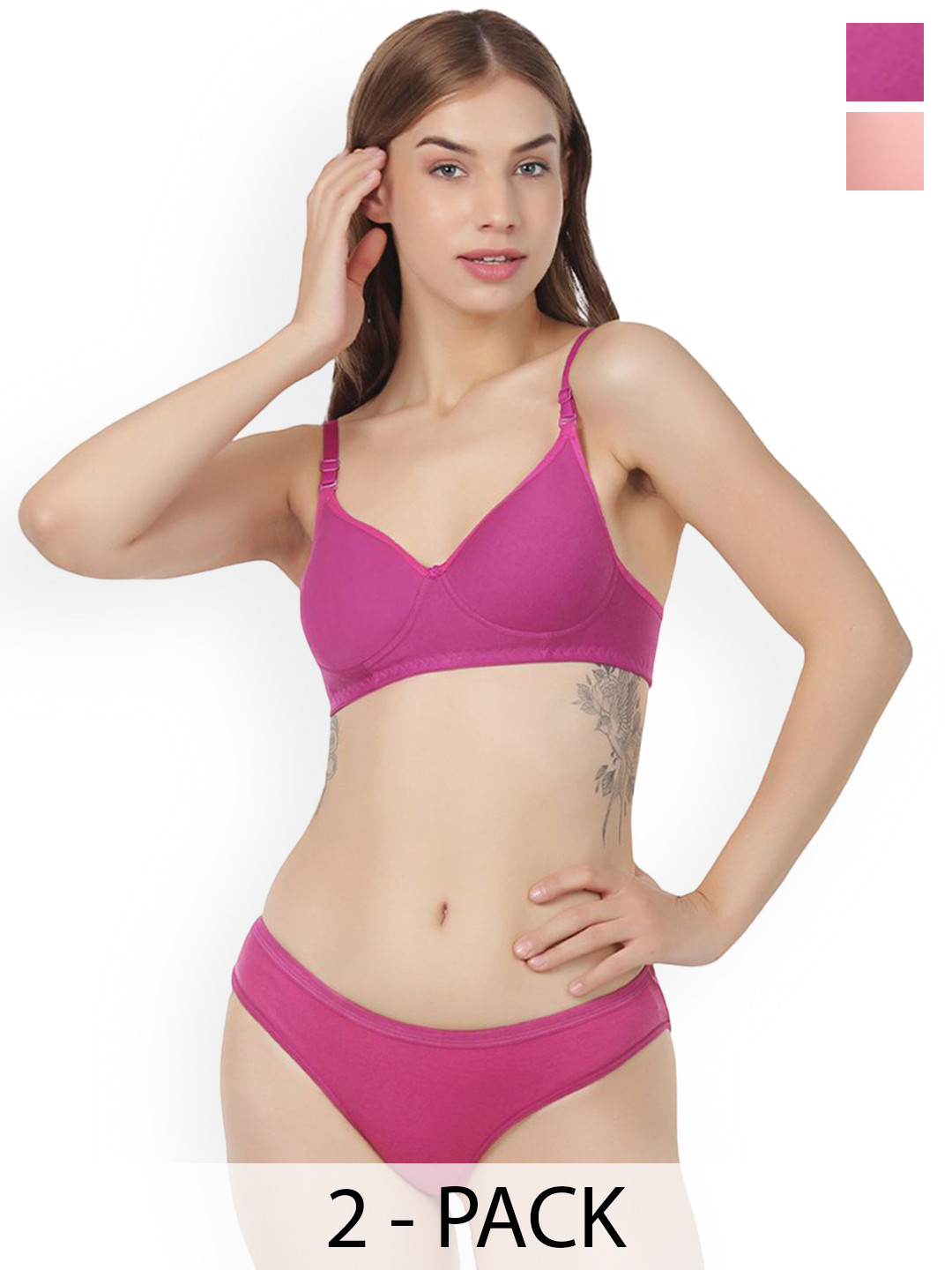 

Designer Bugs Women Pack Of 2 Lightly-Padded Lingerie Set, Rose gold