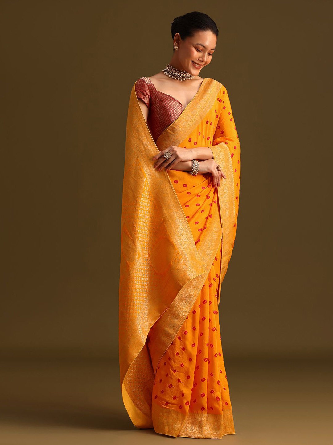 

KALKI Fashion Bandhani Printed Bandhani Saree, Yellow