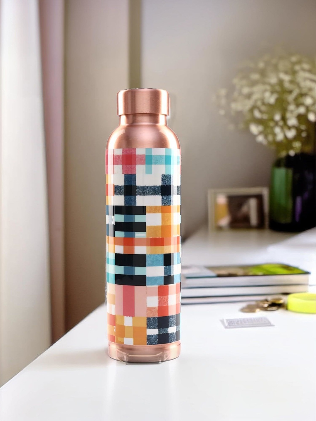 

Kuber Industries Brown & White Single Copper Printed Water Bottle