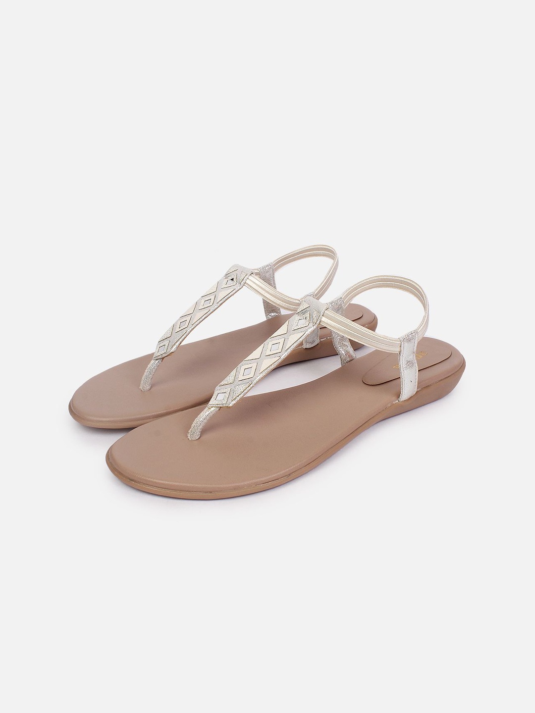 

Anouk Women White Open Toe Synthetic Textured T-Strap Regular Flats