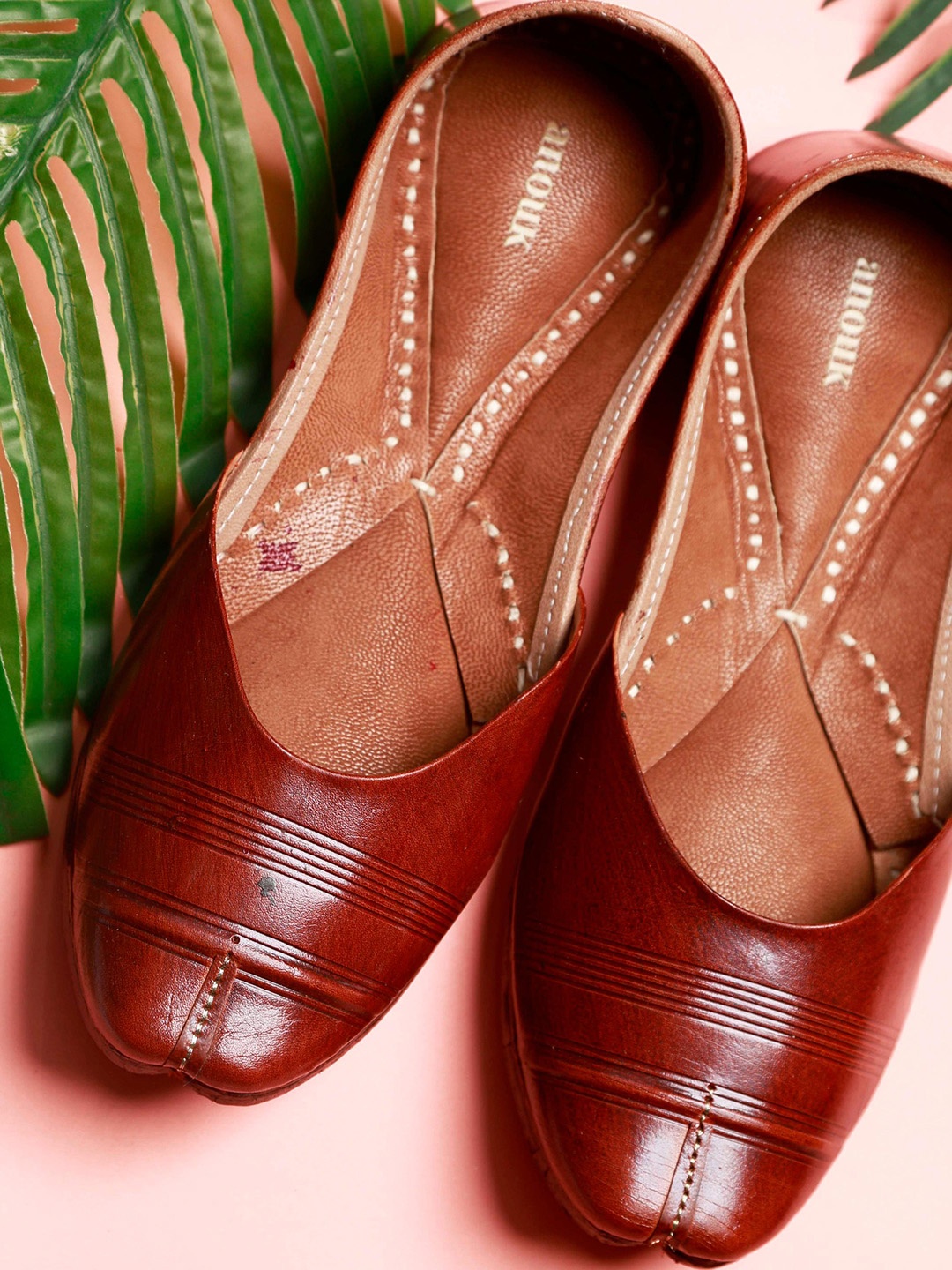 

Anouk Women Colourblocked Mojaris with Embroidered Flats, Maroon