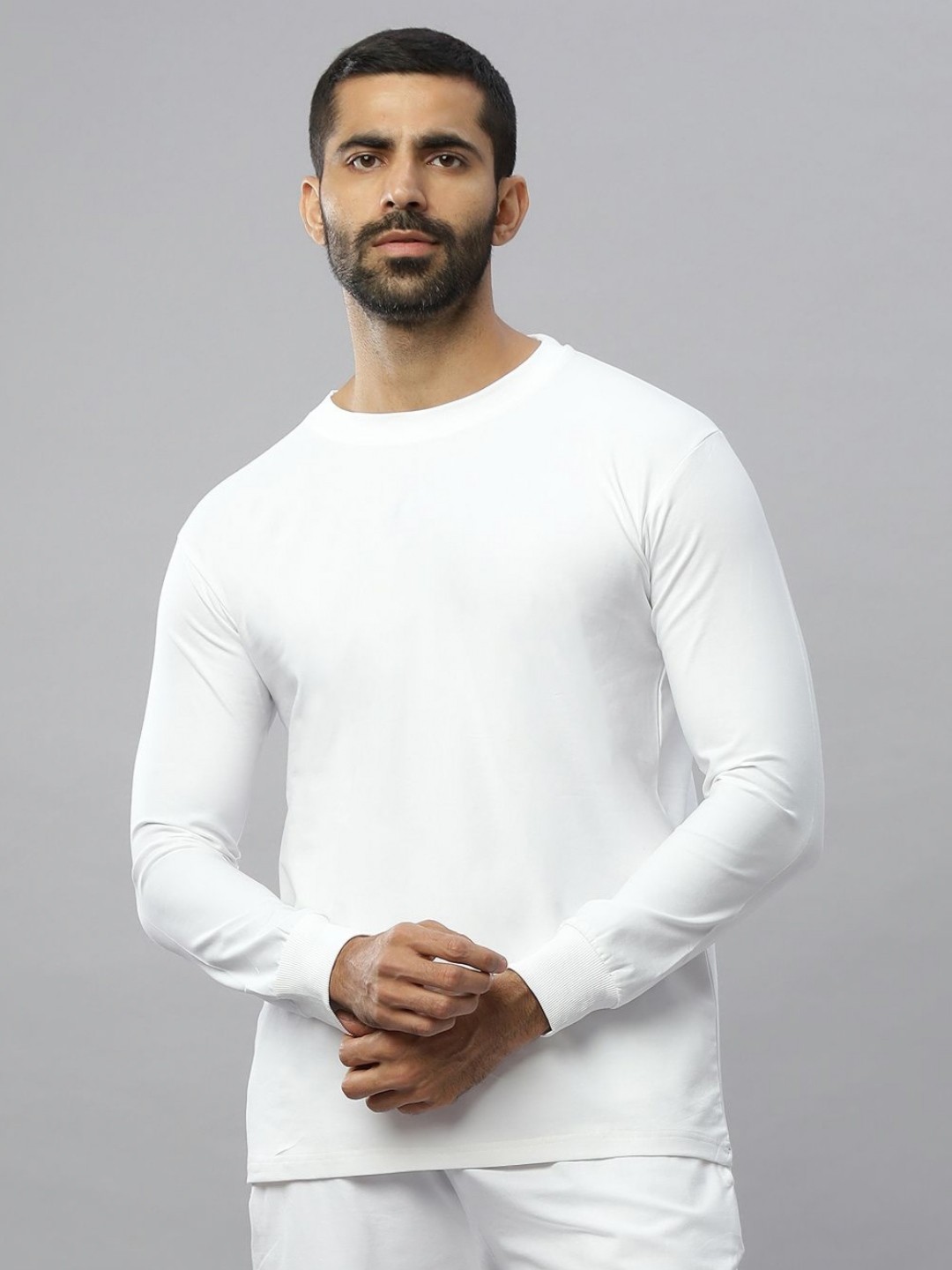 

N AND J Men Solid Round Neck Cotton T-shirt, White
