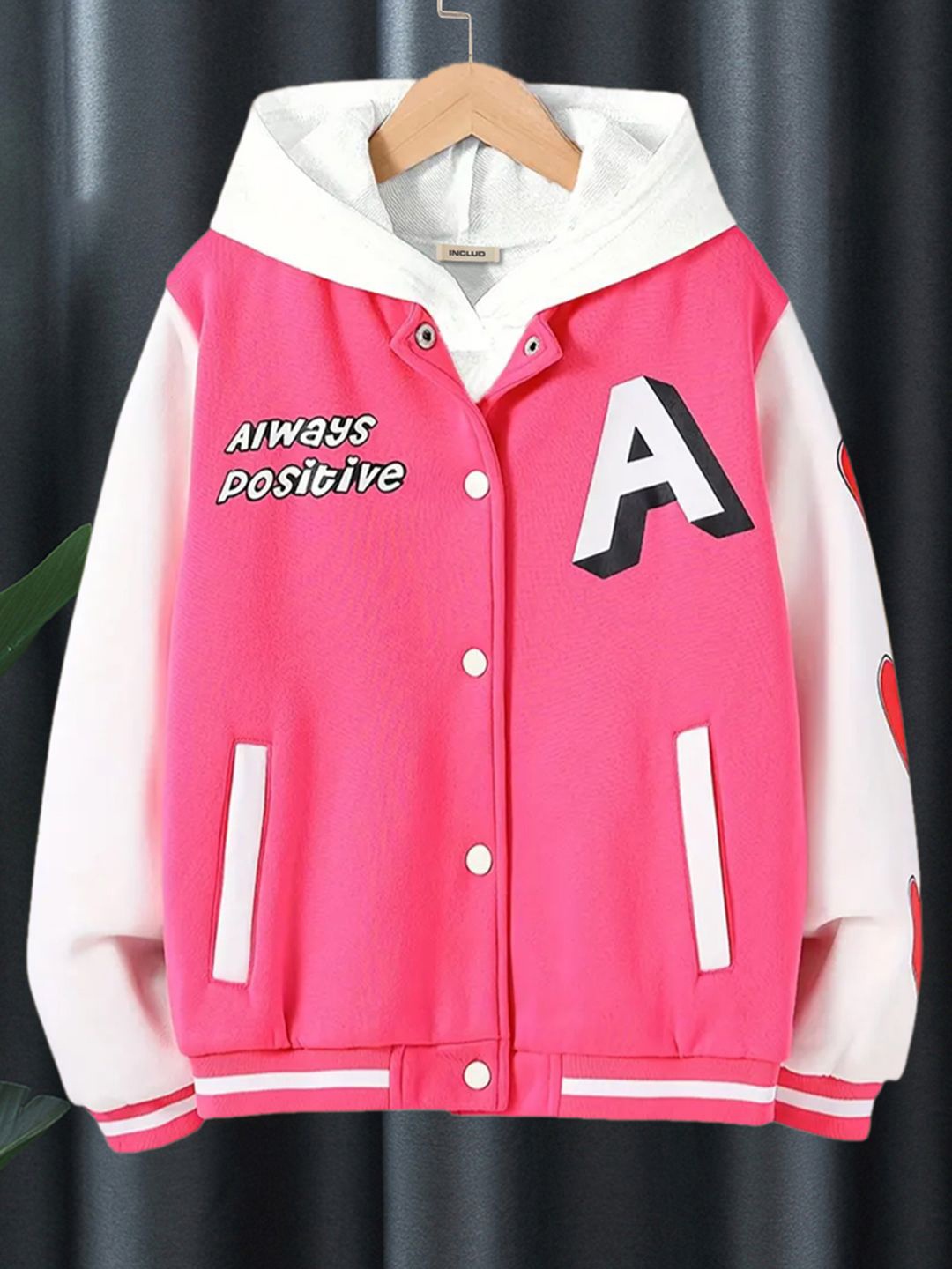 

INCLUD Girls Typography Printed Hooded Sweatshirt, Pink