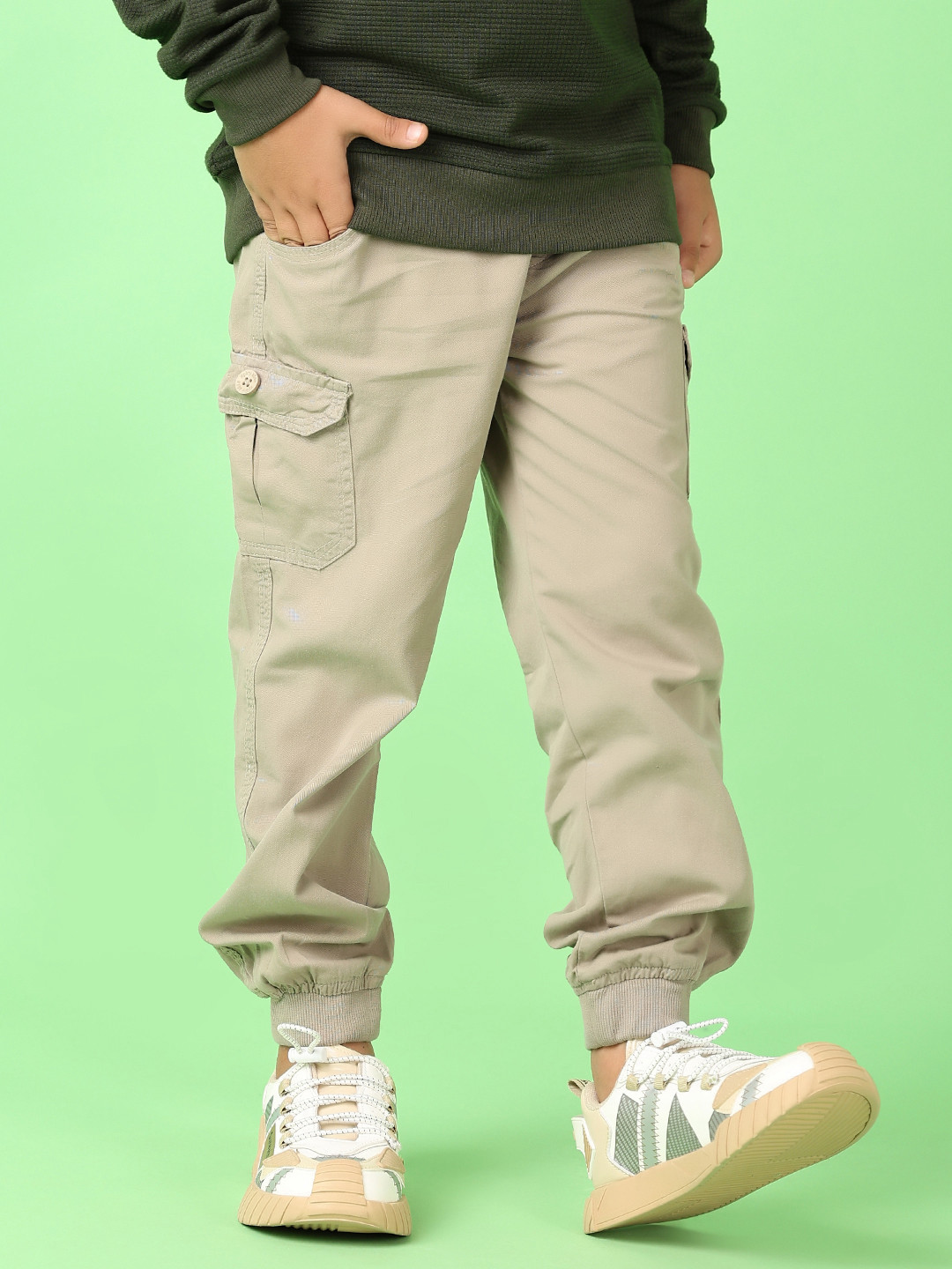 

V-Mart Boys Mid-Rise Cotton Jogger Trousers, Khaki