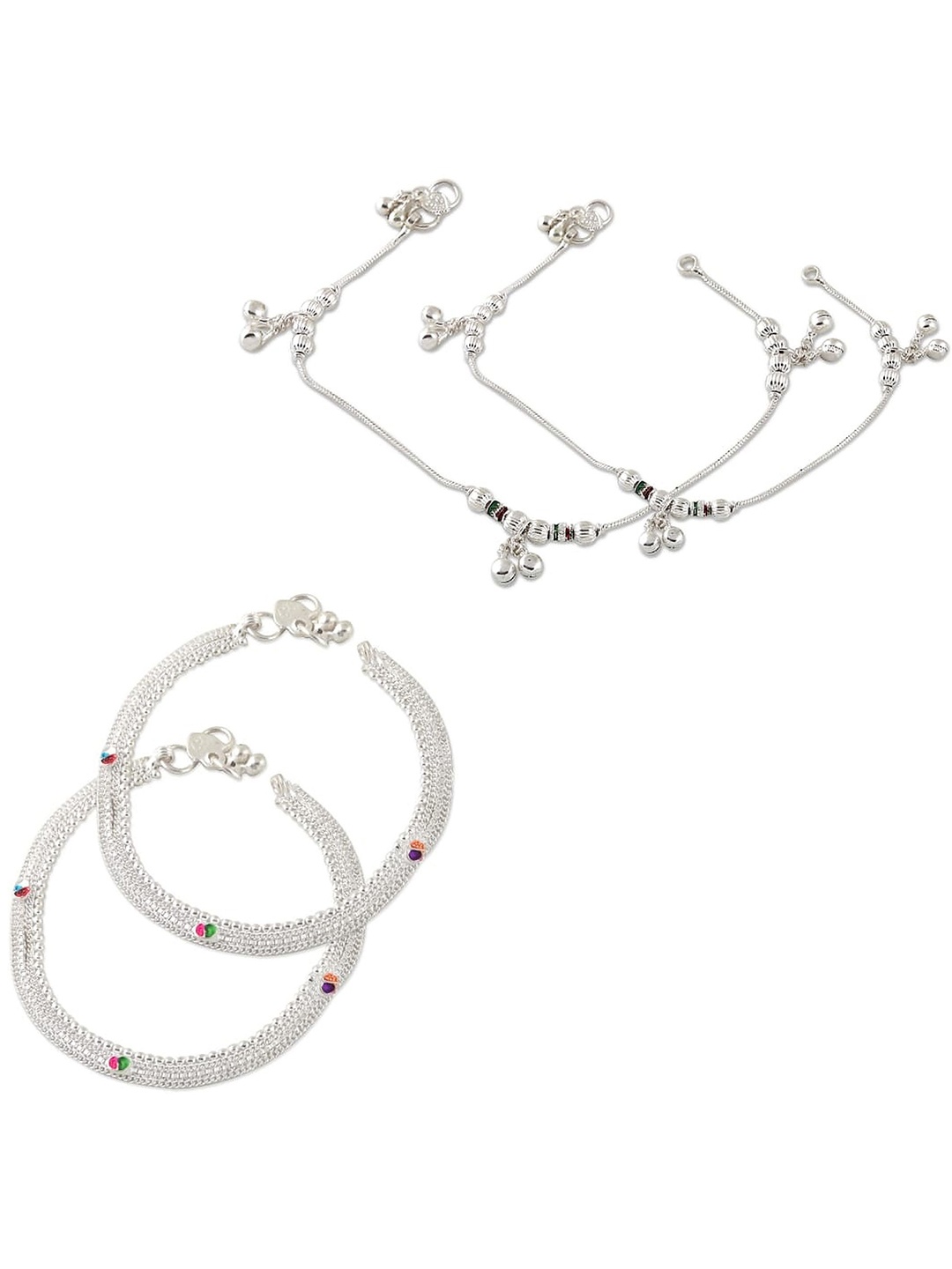 

Heer Collection Set Of 2 Silver-Plated Stone Studded Anklets