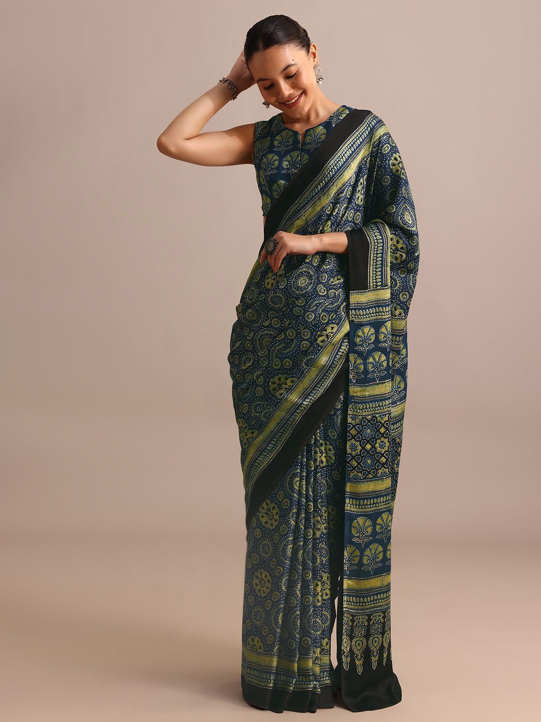 

KALKI Fashion Ethnic Motifs Block Print Saree, Blue