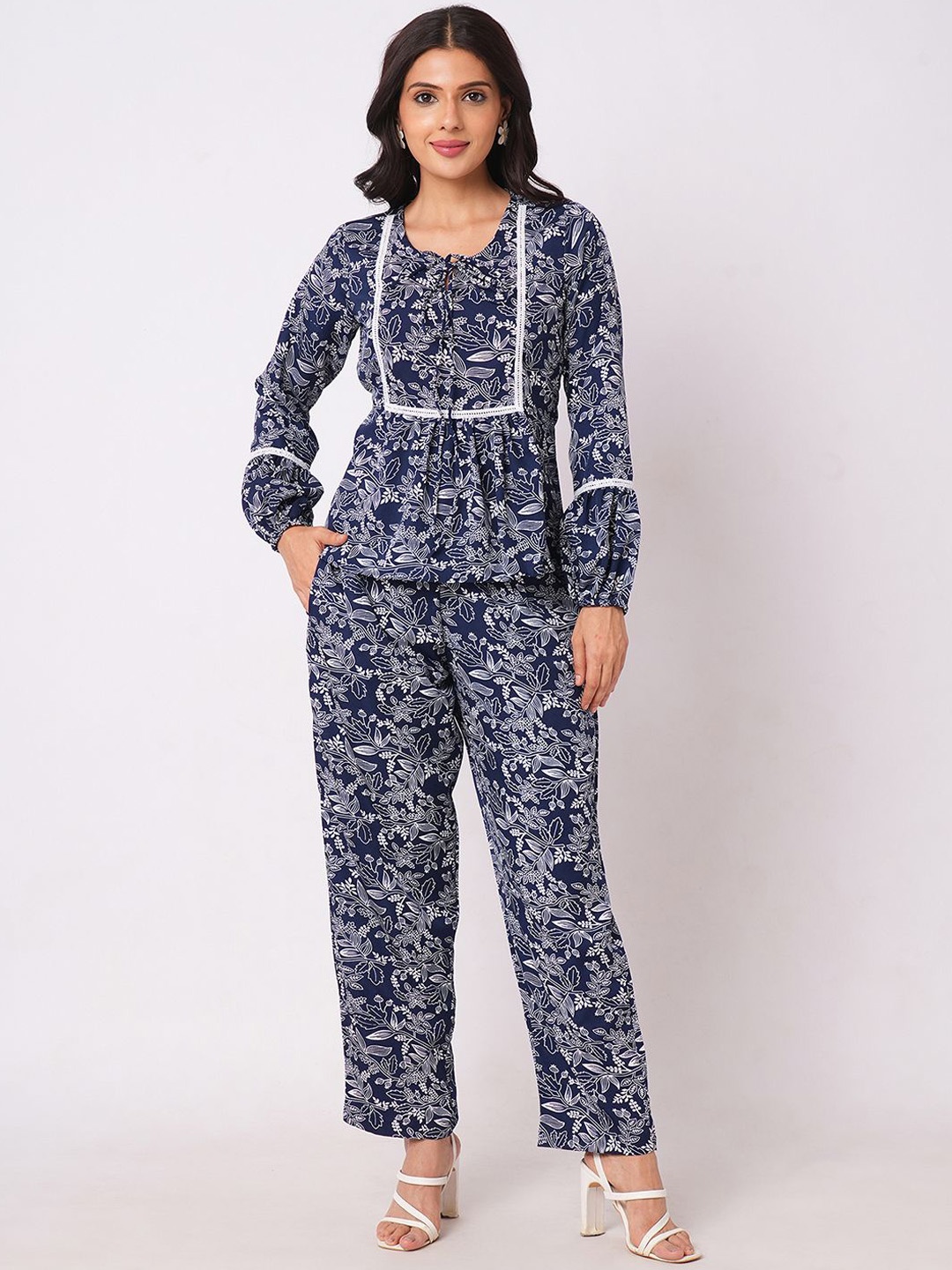 

Selvia Printed Tunic With Trousers Co-Ords, Navy blue