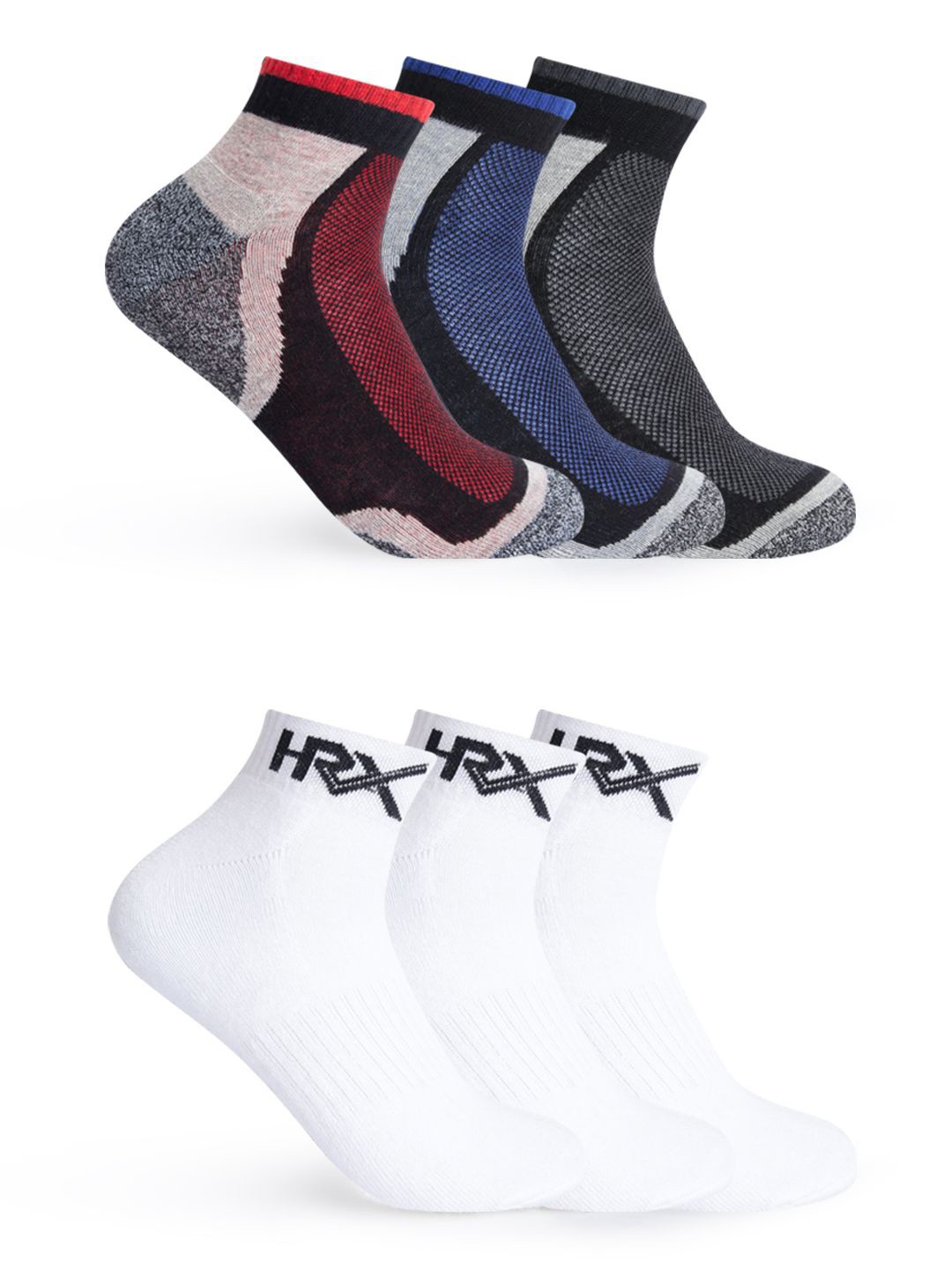 

HRX by Hrithik Roshan Pack Of 6 Patterned Cotton Ankle Length Socks, Red