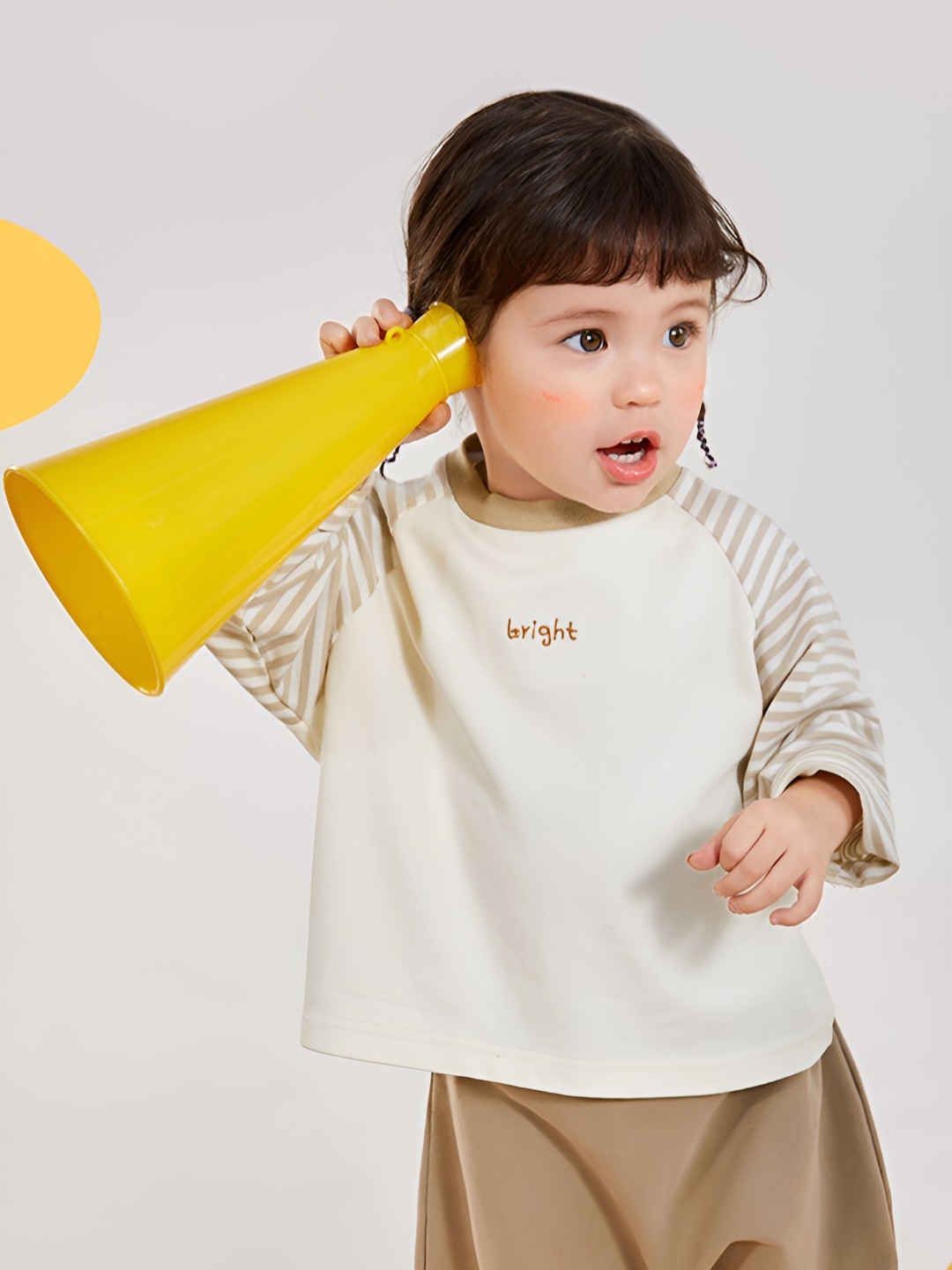 

LULU & SKY Girls Striped Round Neck Cotton Relaxed Fit T-shirt, Cream