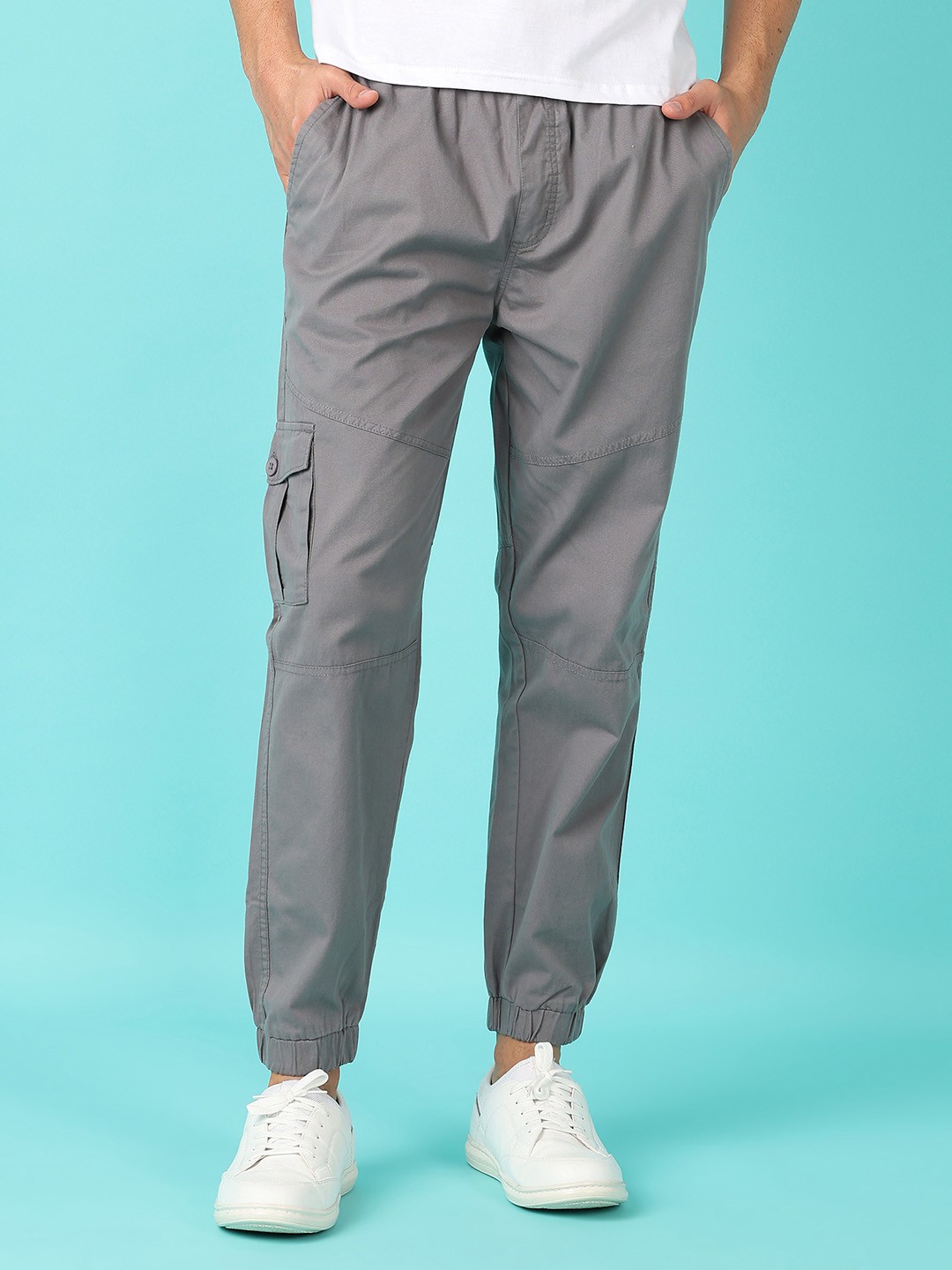 

V-Mart Men Cotton Regular Fit Joggers Trousers, Grey