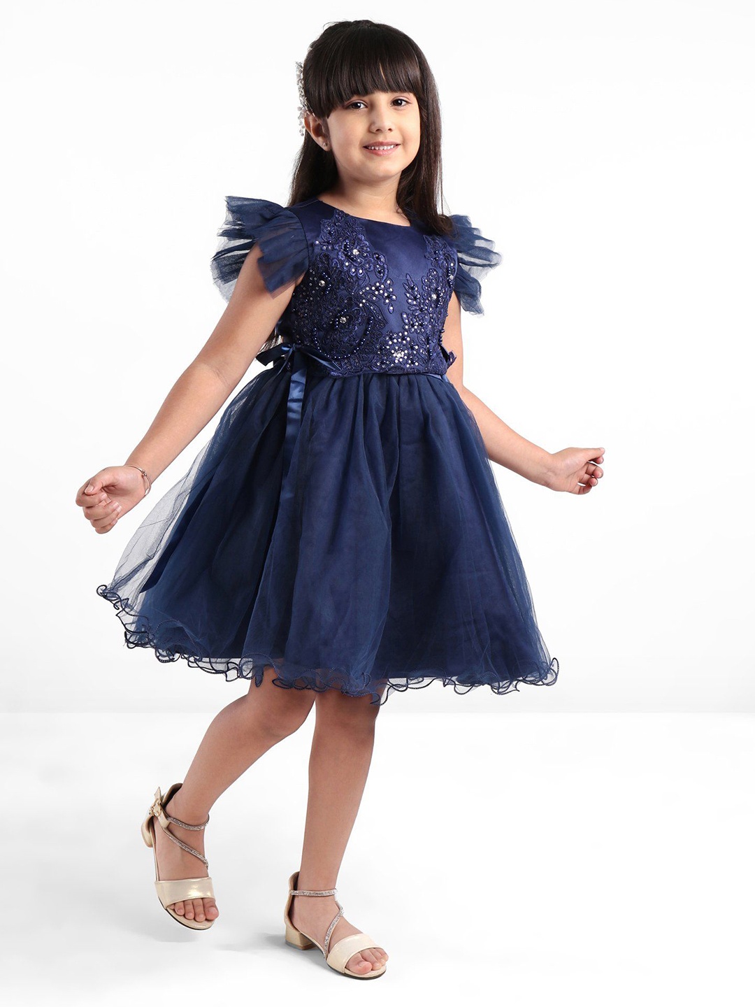 

Mark & Mia Girls Embellished Bow Detailed Fit & Flare Dress, Navy blue