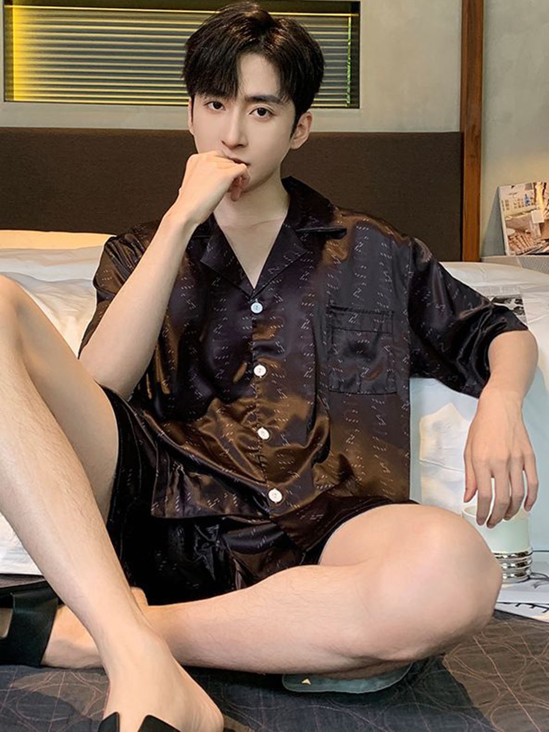 

StyleCast Printed Shirt With Shorts Night Suits, Brown