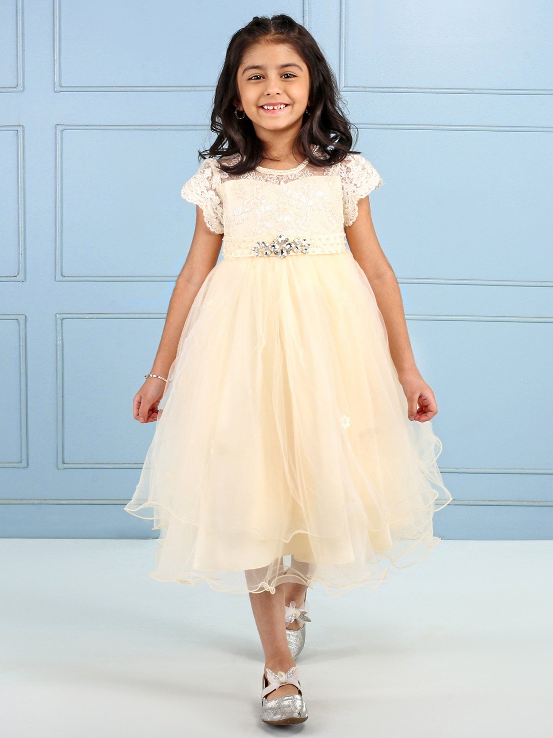 

Mark & Mia Girls Embroidered Lace Inserts A-Line Dress, Cream
