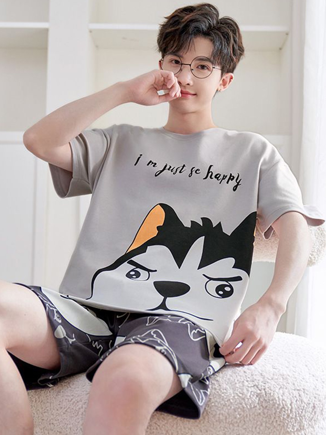 

StyleCast Printed T-Shirt & Shorts Night Suits, Grey
